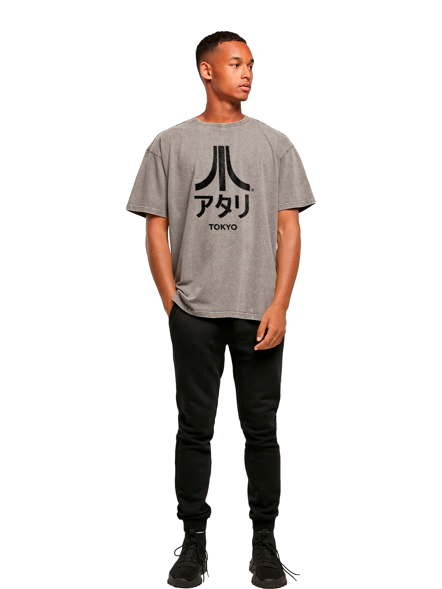Atari Tokyo black Retro Arcade Games with Acid Washed Heavy Oversize Tee
