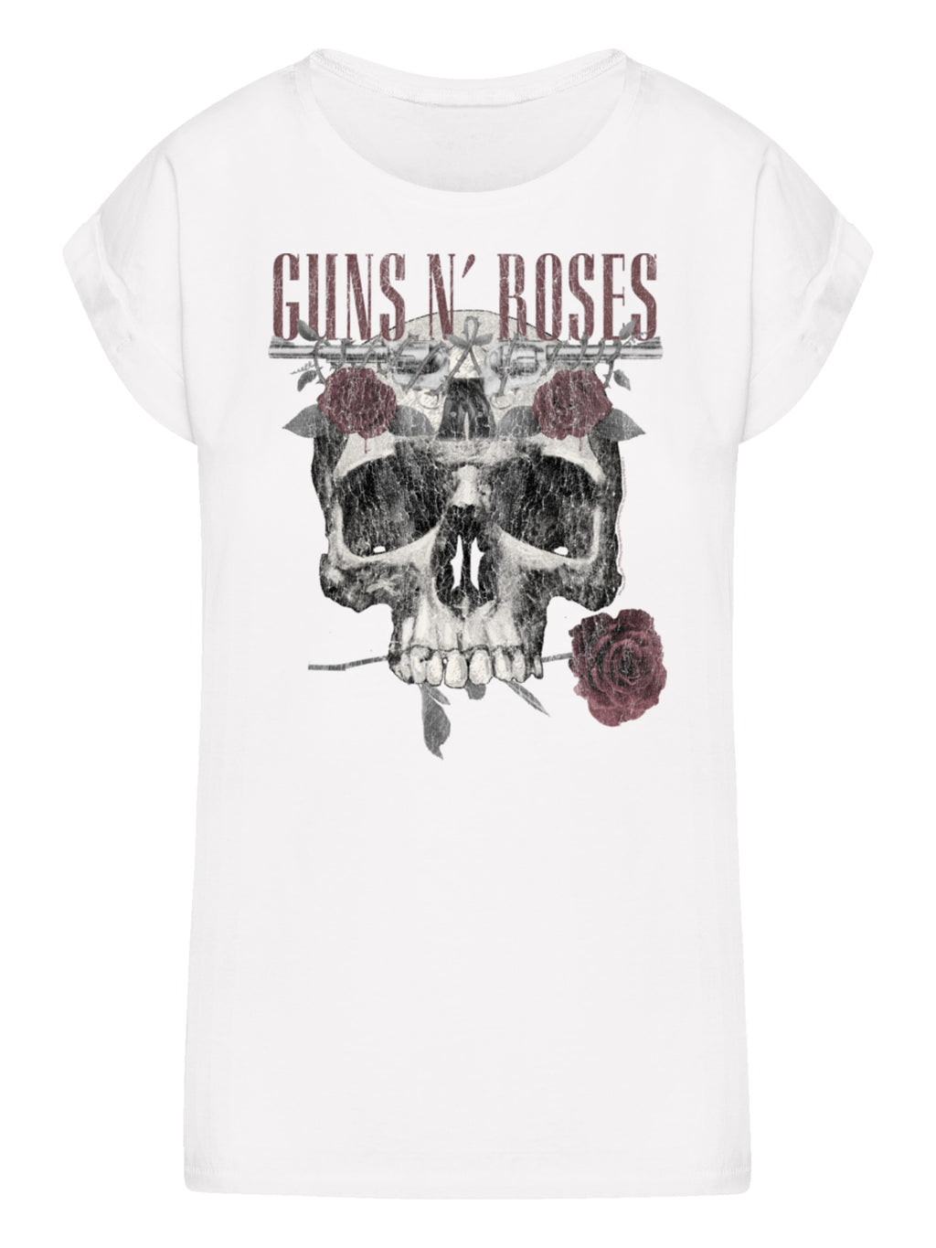 Guns N 'Roses Roses Calavera con Damas Extendida TEE de hombro
