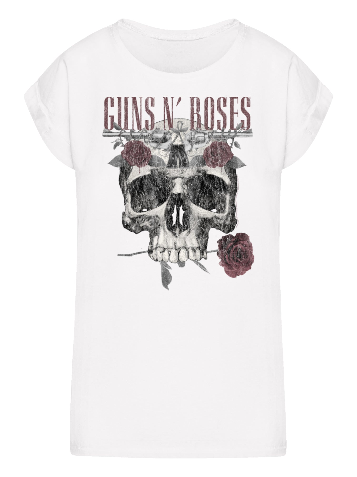 Guns N 'Roses Roses Calavera con Damas Extendida TEE de hombro
