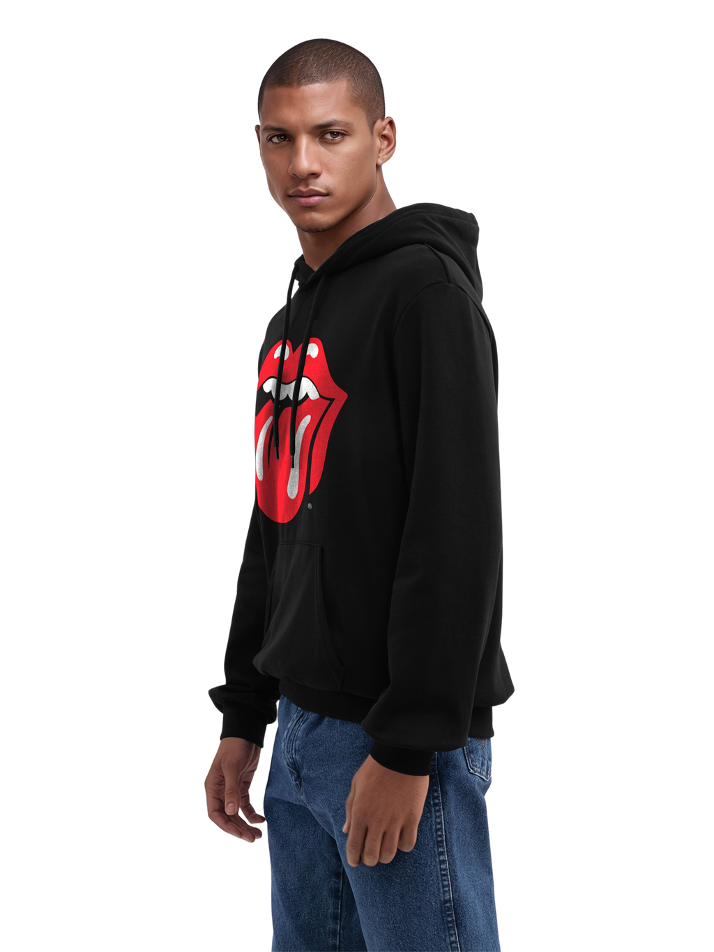 The Rolling Stones Classic Tongue Blk con Blanks verdaderos | Sudadera con capucha regular para hombres