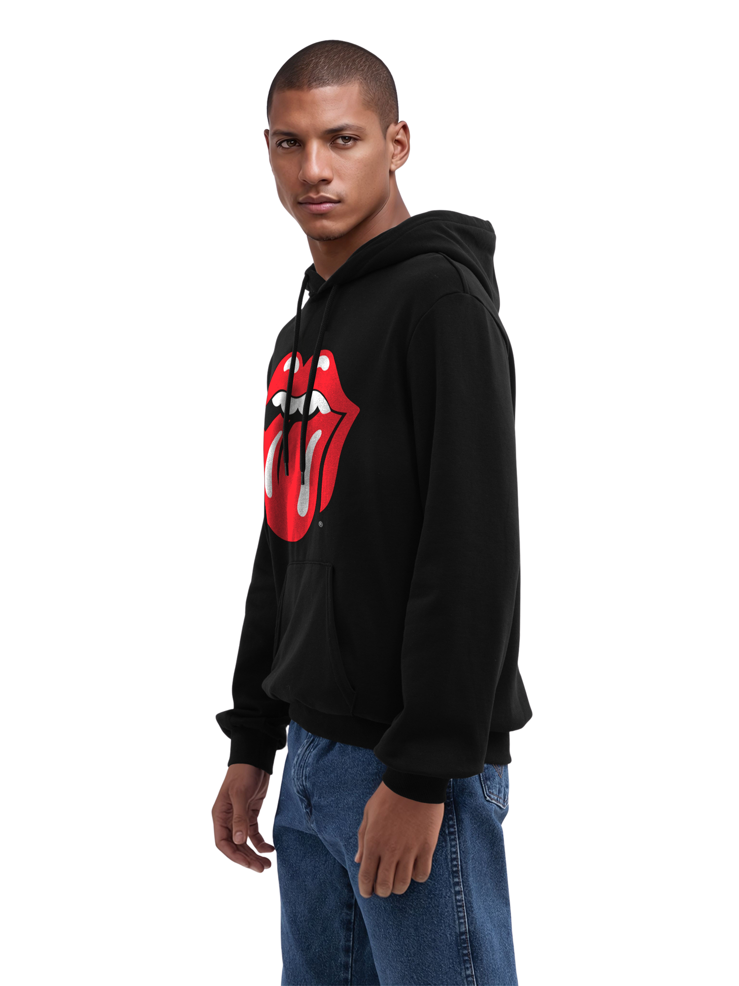 The Rolling Stones Classic Tongue Blk con Blanks verdaderos | Sudadera con capucha regular para hombres