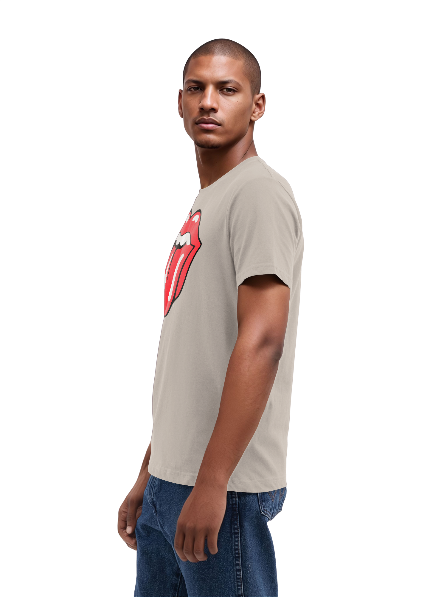 The Rolling Stones Classic Tongue Blk con Blanks verdaderos | Camiseta regular para hombres