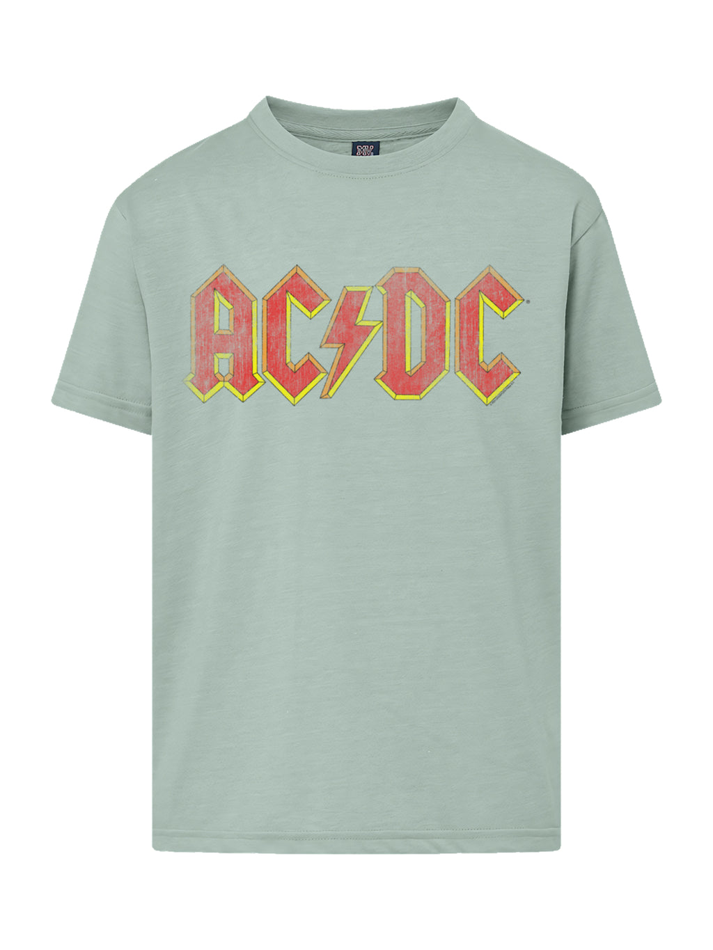 Logotipo rojo angustiado AC/DC con camiseta de amigo juvenil