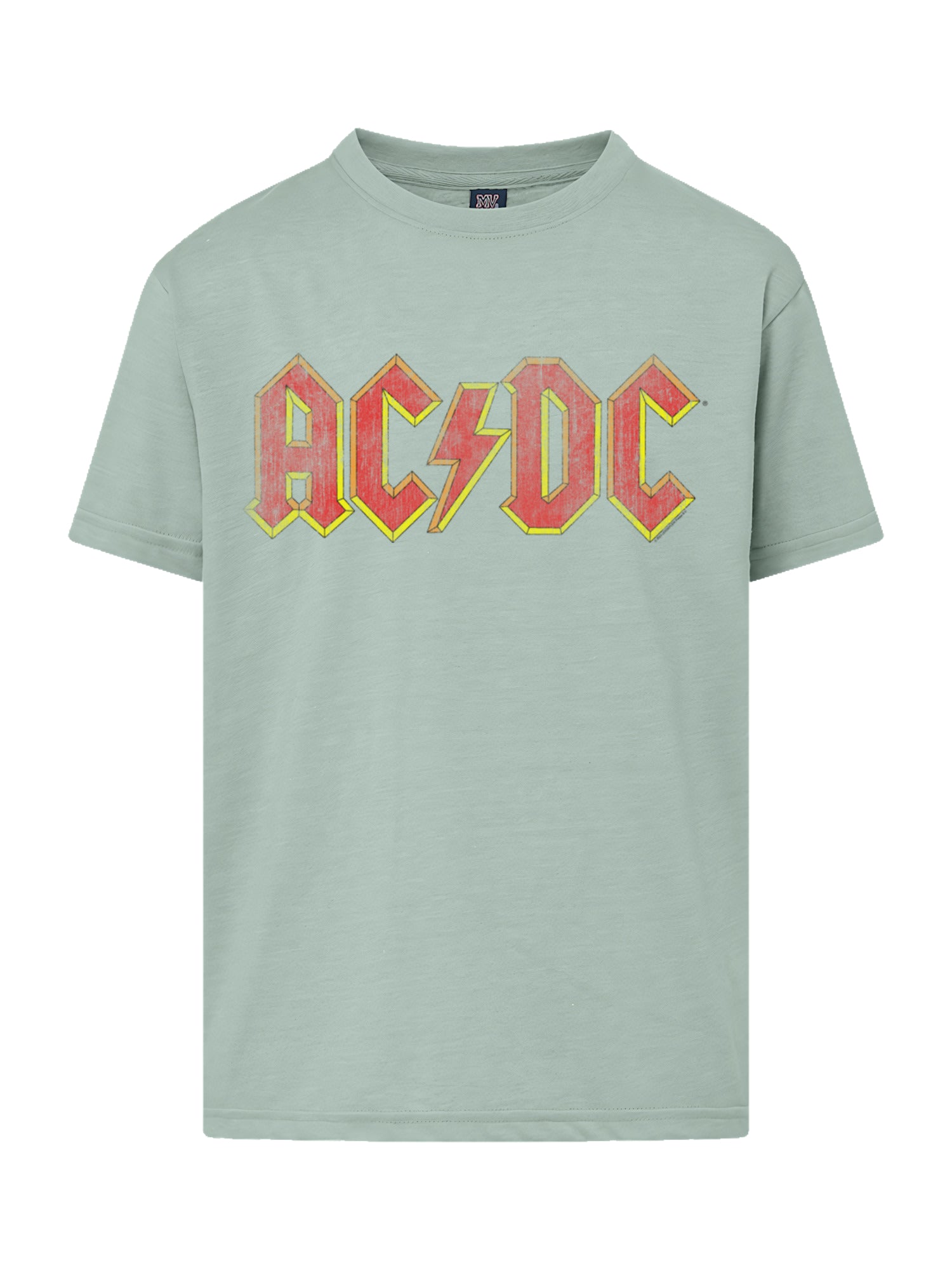 Logotipo rojo angustiado AC/DC con camiseta de amigo juvenil