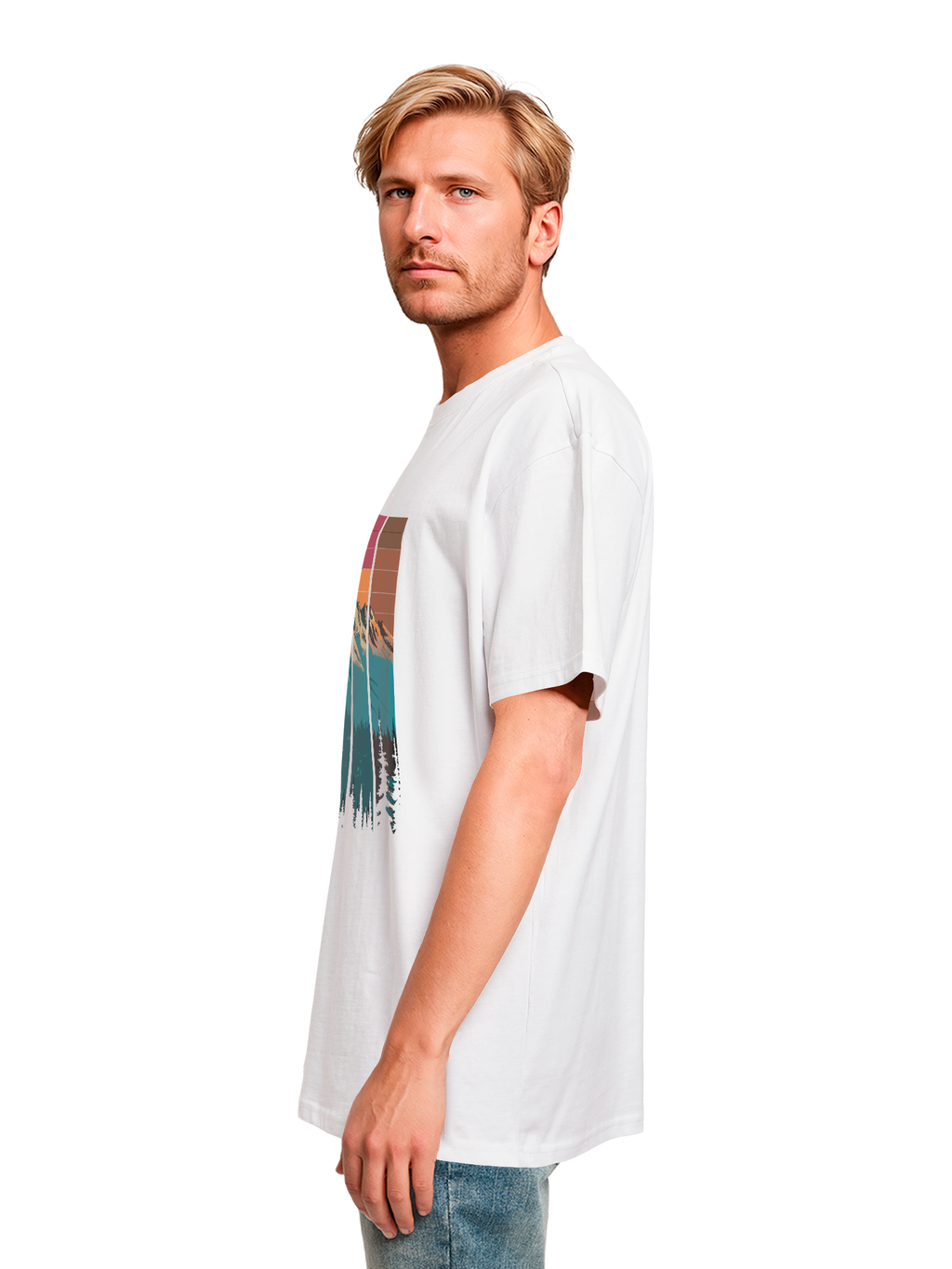 Mountain Sunset Retro Art Schweres Oversize T-Shirt