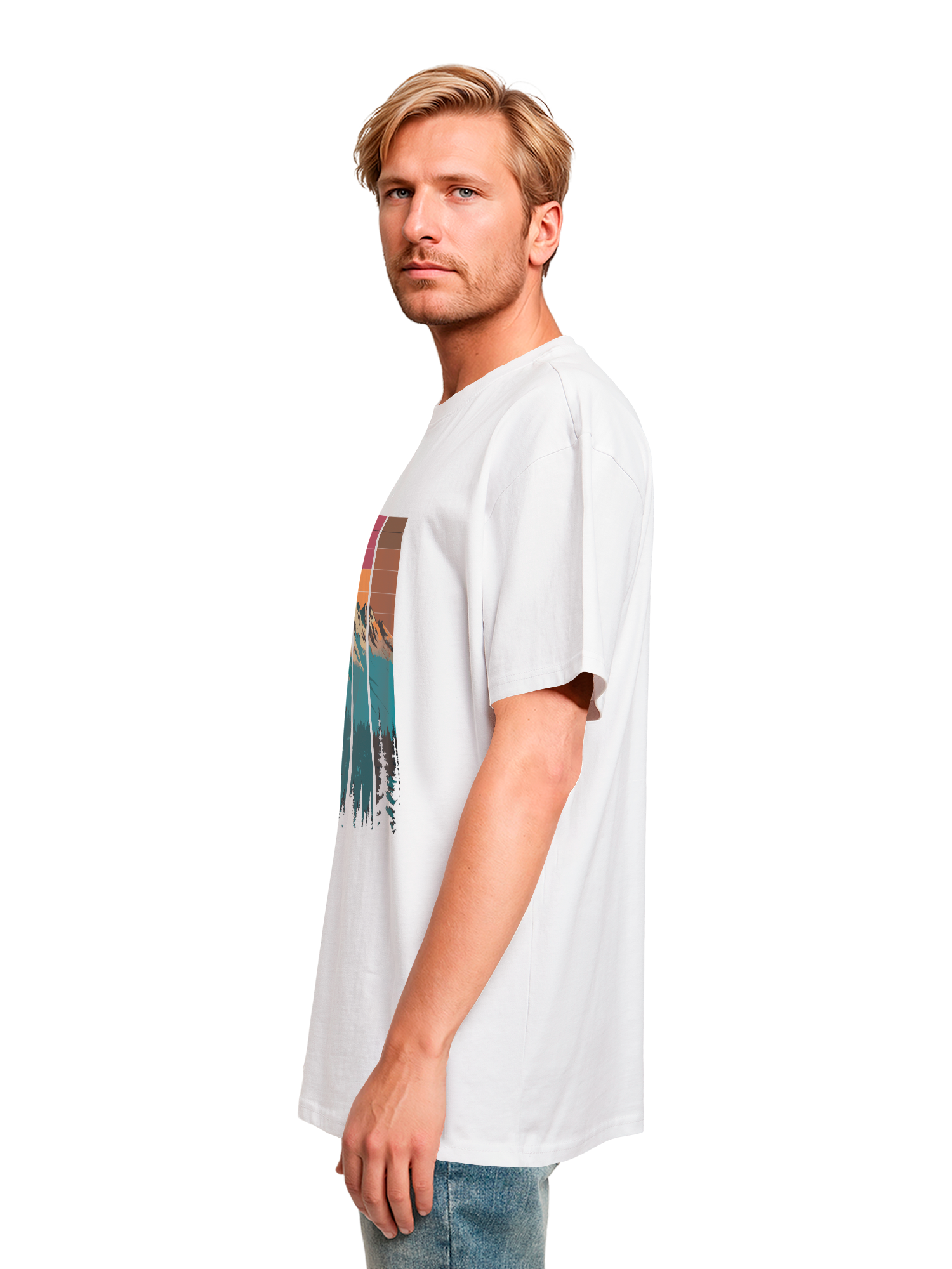 Mountain Sunset Retro Art Schweres Oversize T-Shirt