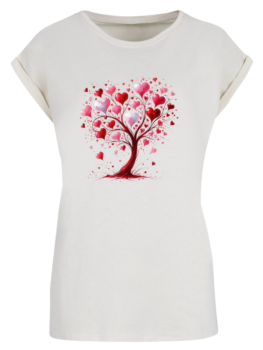 Heart Tree Watercolor Ladies Extended Shoulder T-Shirt