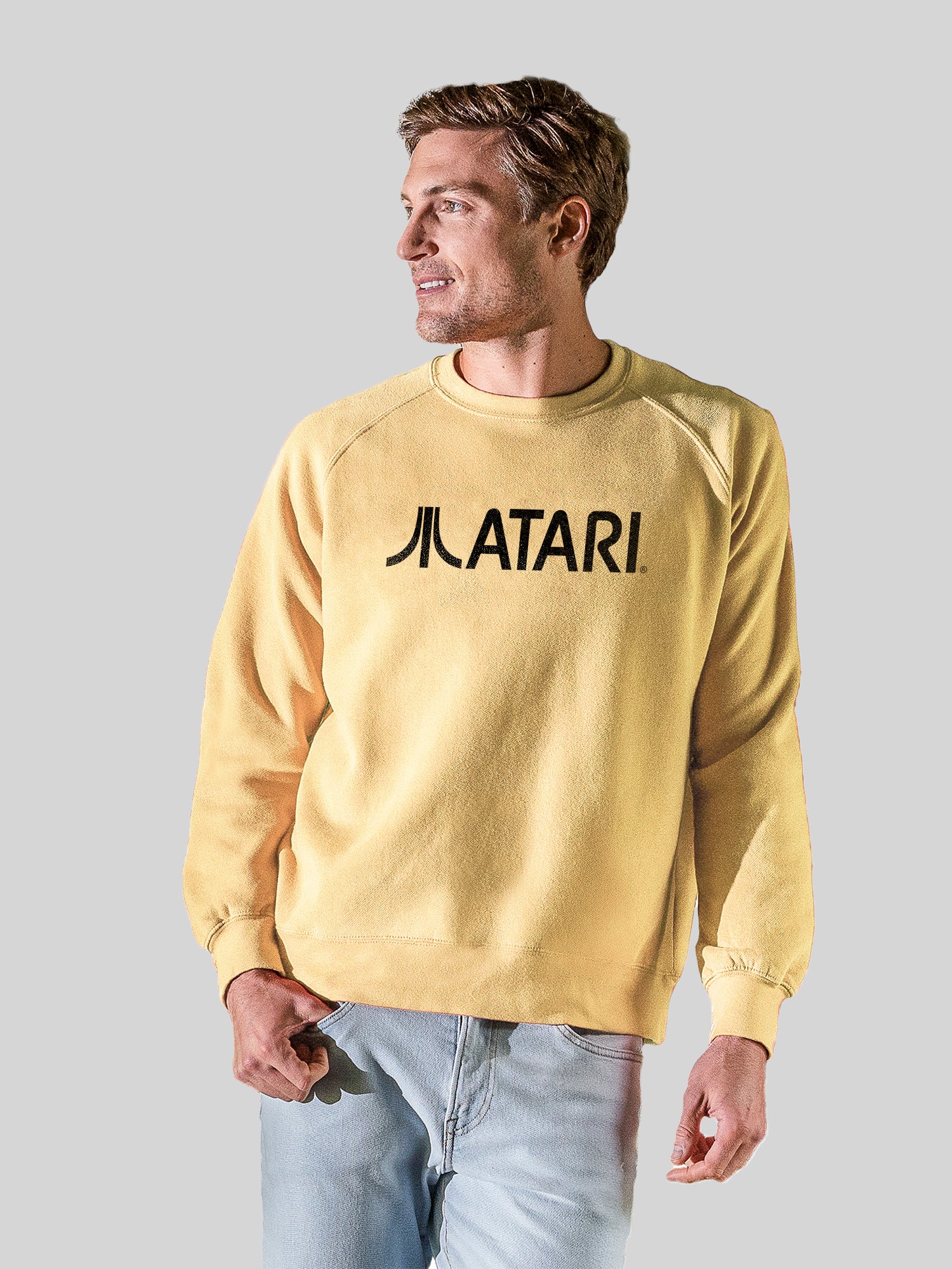 Logotipo de Atari Games Black Retro Gaming Horizontal con Vintage Fleece Raglan Crew