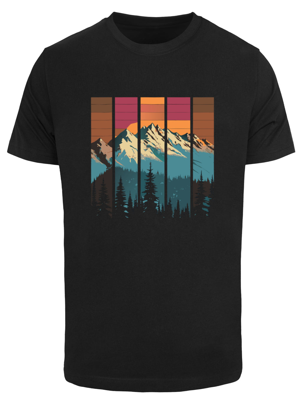 Berg Sonnenuntergang Retro Kunst T-Shirt