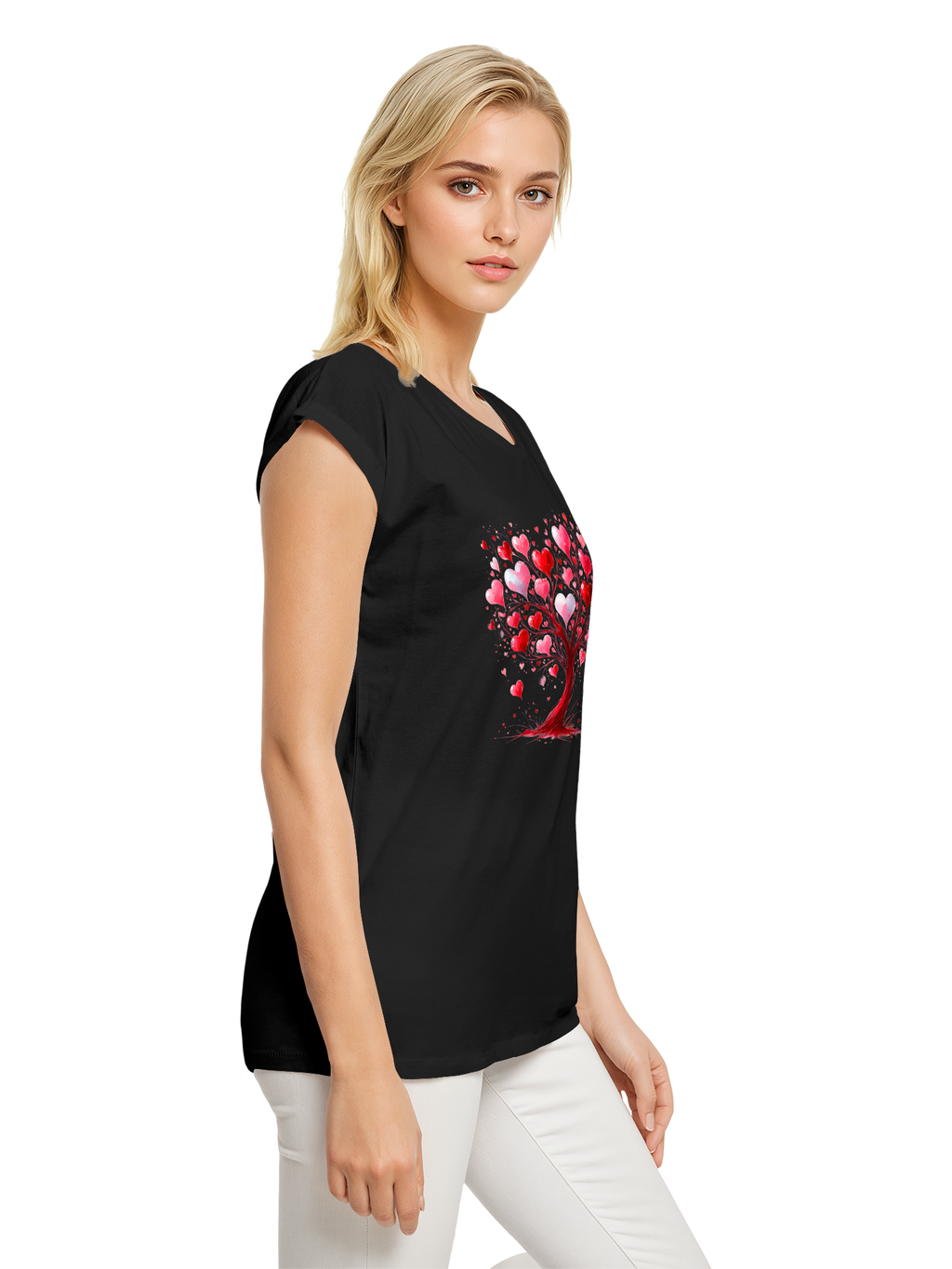 Heart Tree Watercolor Ladies Extended Shoulder T-Shirt