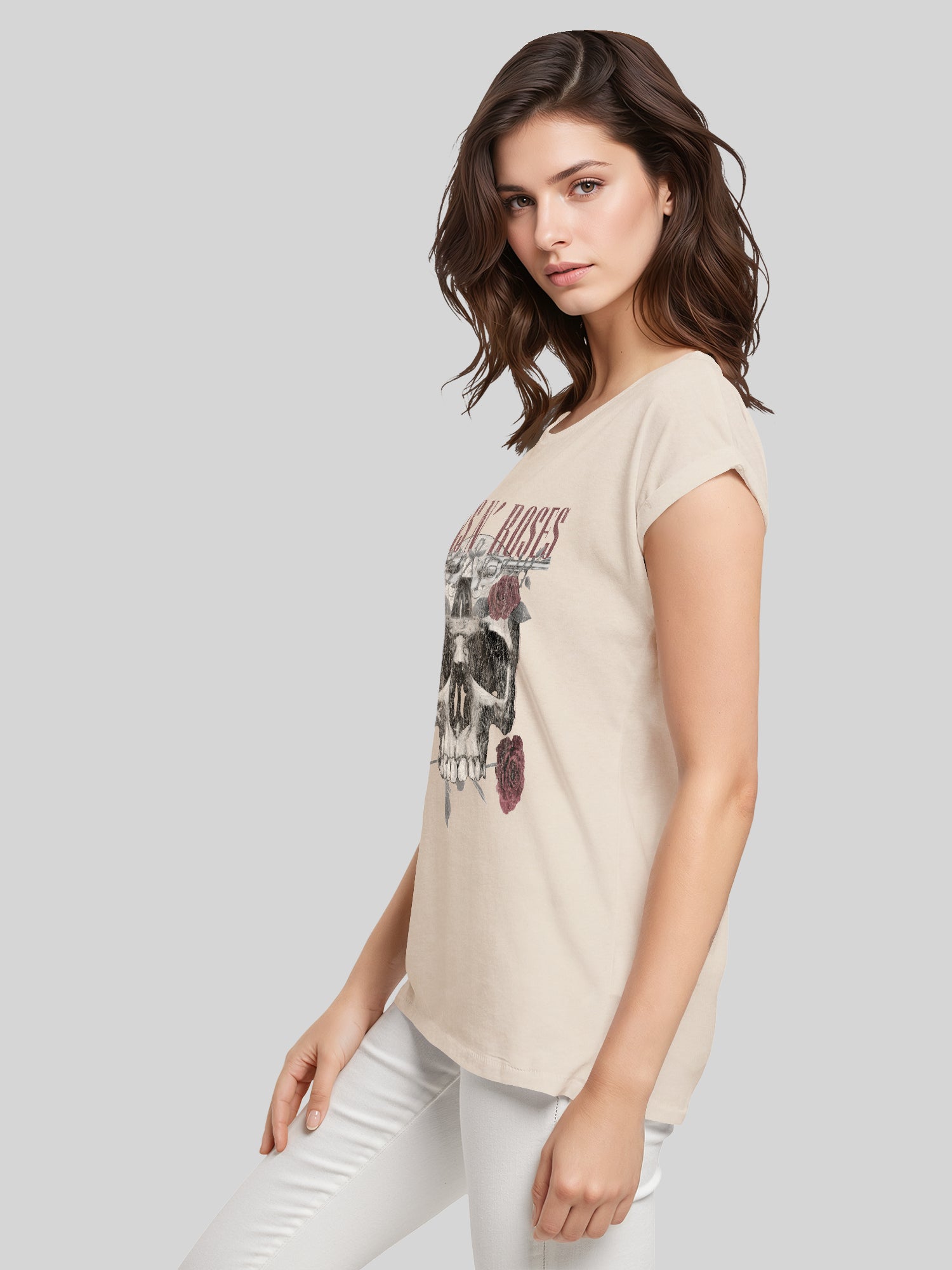 Guns N 'Roses Roses Calavera con Damas Extendida TEE de hombro