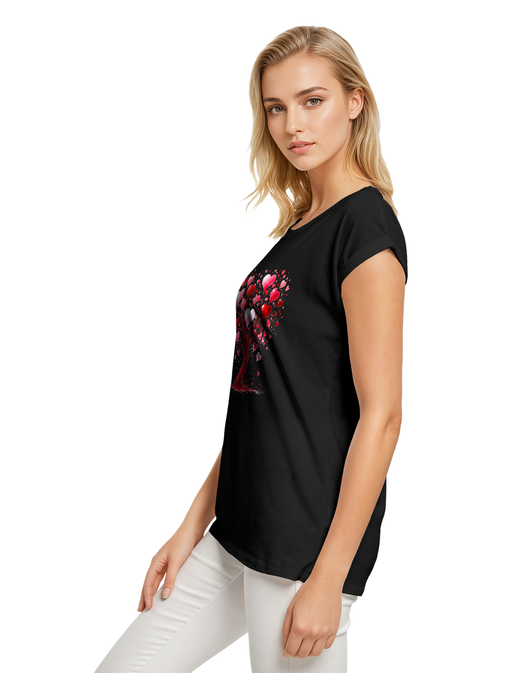 Heart Tree Watercolor Ladies Extended Shoulder T-Shirt
