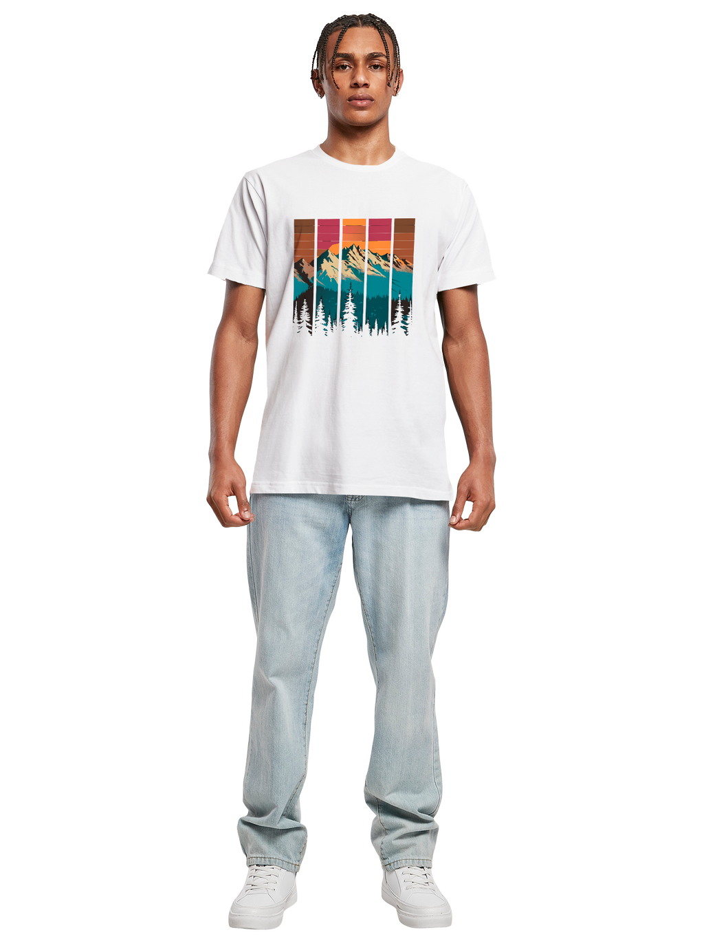 Berg Sonnenuntergang Retro Kunst T-Shirt