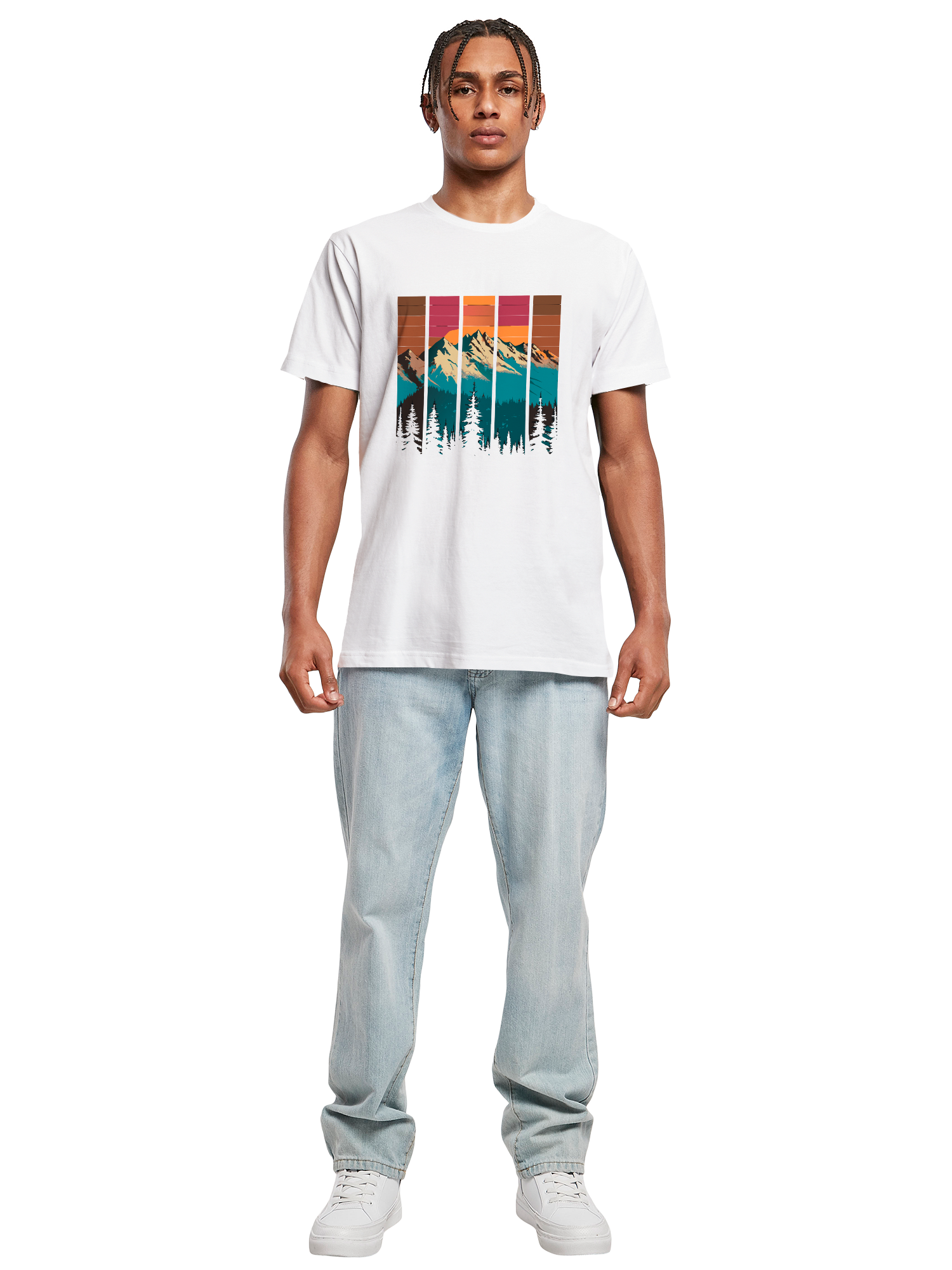 Berg Sonnenuntergang Retro Kunst T-Shirt