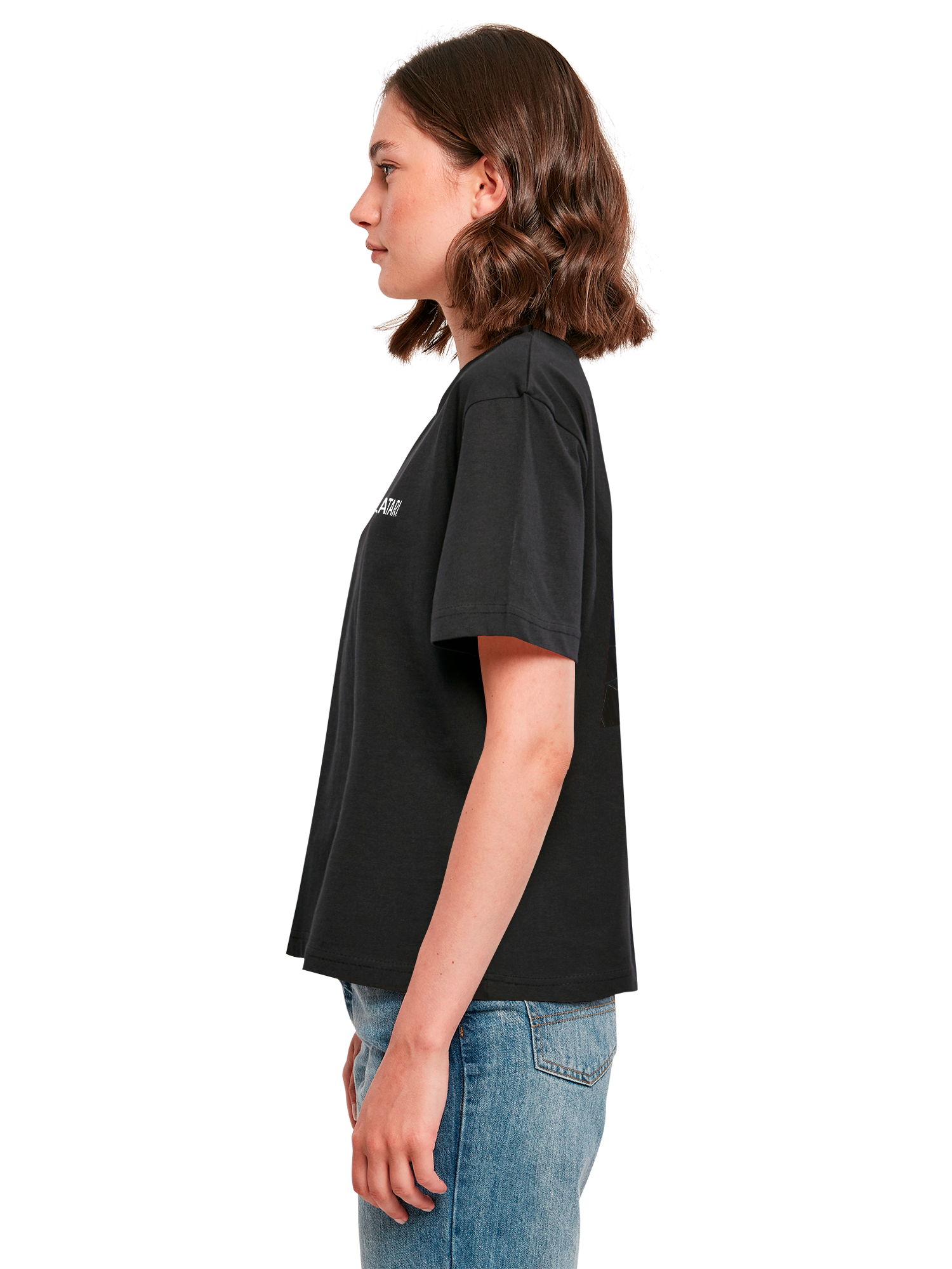 Atari Games Logo White Retro Gaming Horizontal and Atari Gravitar Box Cover with Ladies Everyday Tee