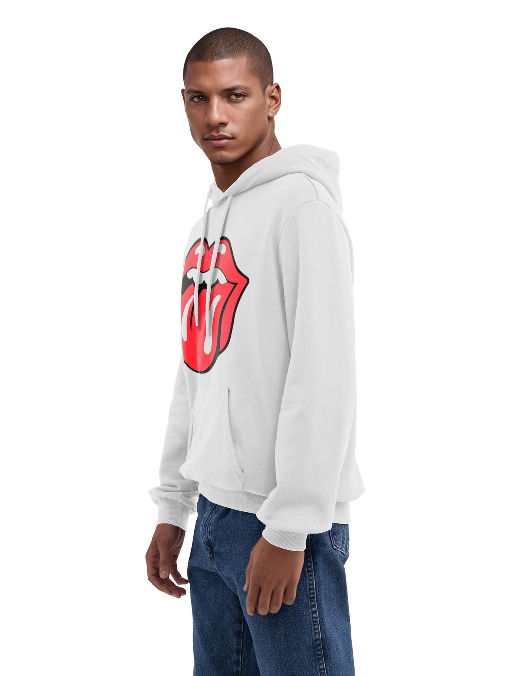 The Rolling Stones Classic Tongue Blk con Blanks verdaderos | Sudadera con capucha regular para hombres