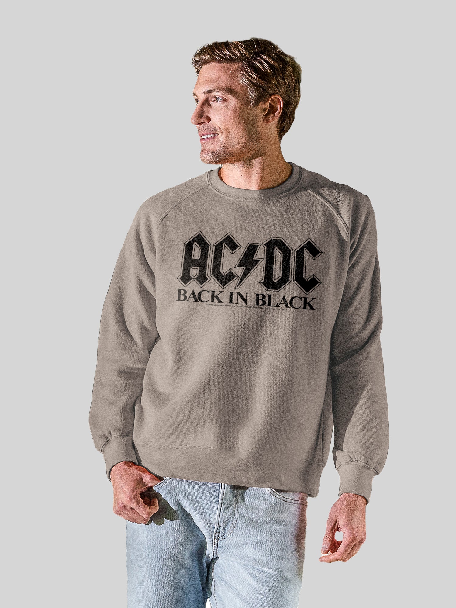 AC/DC Back in Black Logo con Vintage Fleece Raglan Crew