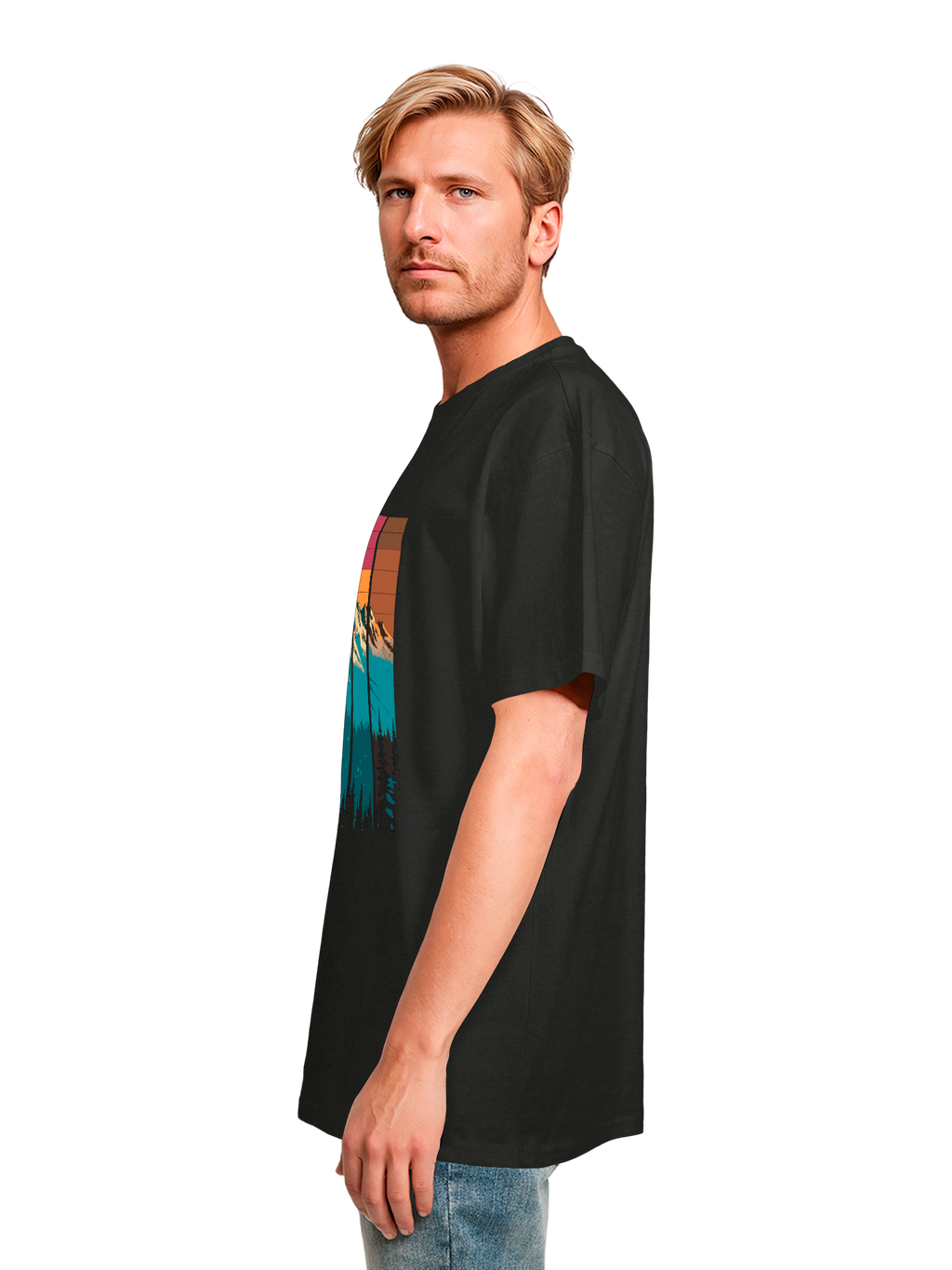 Mountain Sunset Retro Art Schweres Oversize T-Shirt