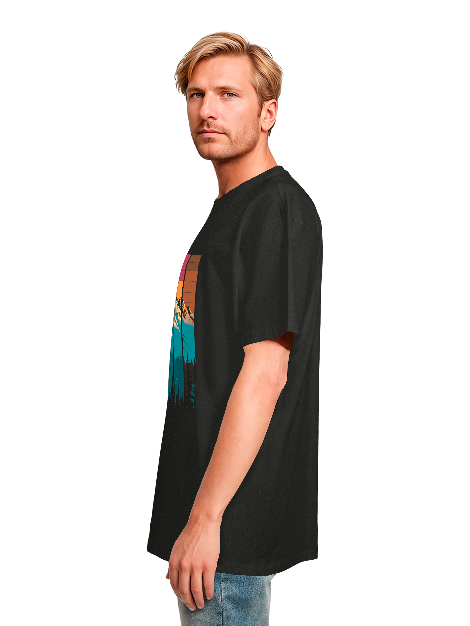 Mountain Sunset Retro Art Schweres Oversize T-Shirt