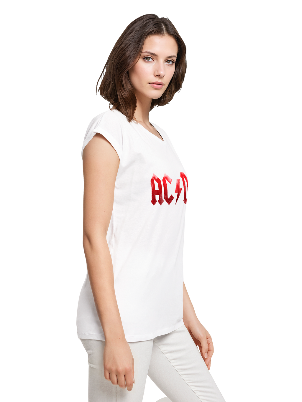 TEE ACDC RED ICE LOGO Damas de hombro extendido