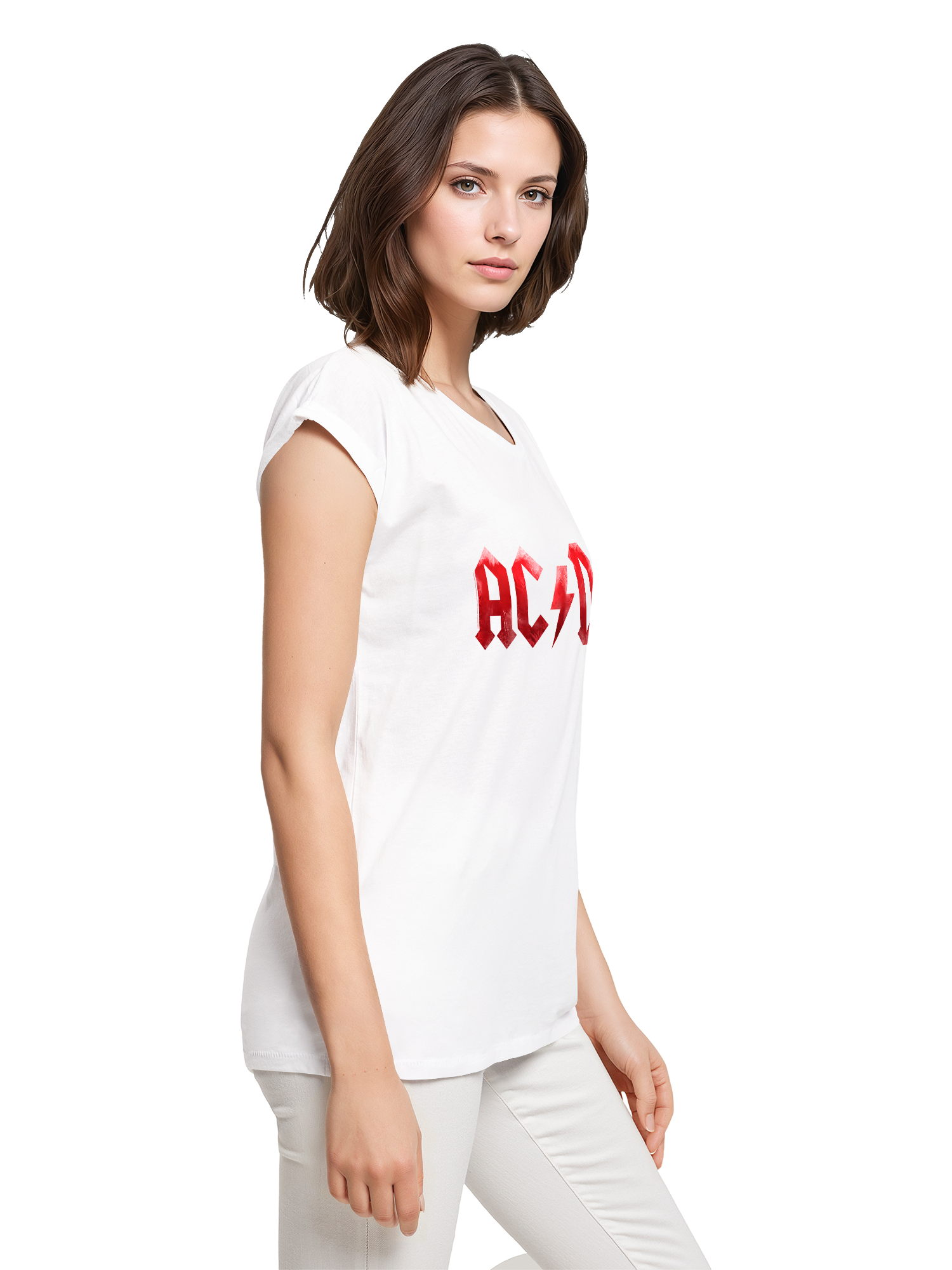 TEE ACDC RED ICE LOGO Damas de hombro extendido