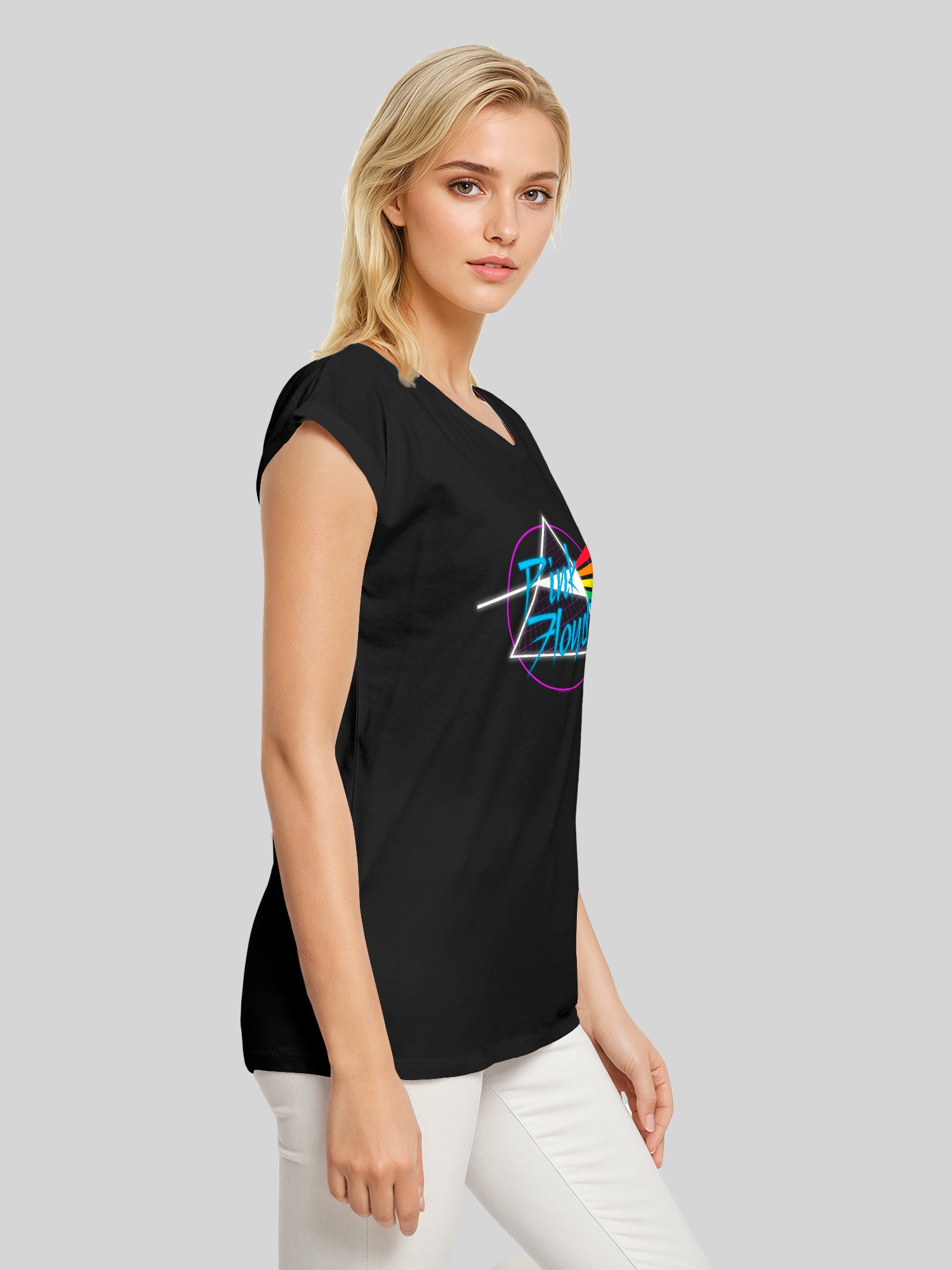 Pink Floyd Neon Dark Ladies Damas Extended Shoulder Tee