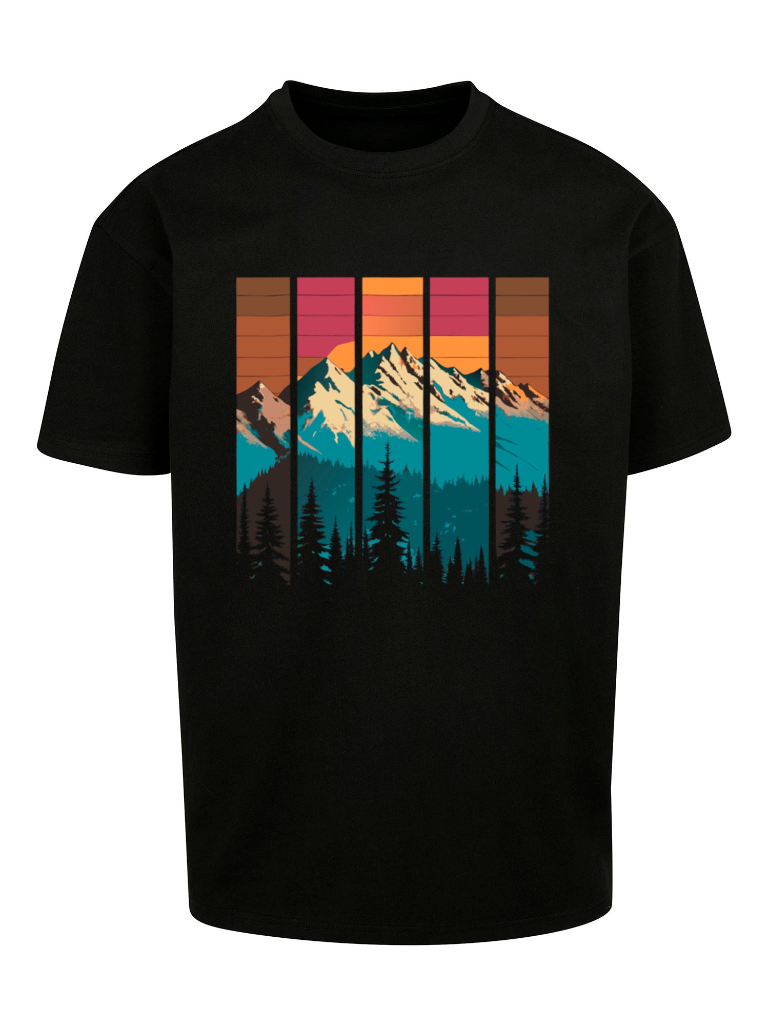 Mountain Sunset Retro Art Schweres Oversize T-Shirt