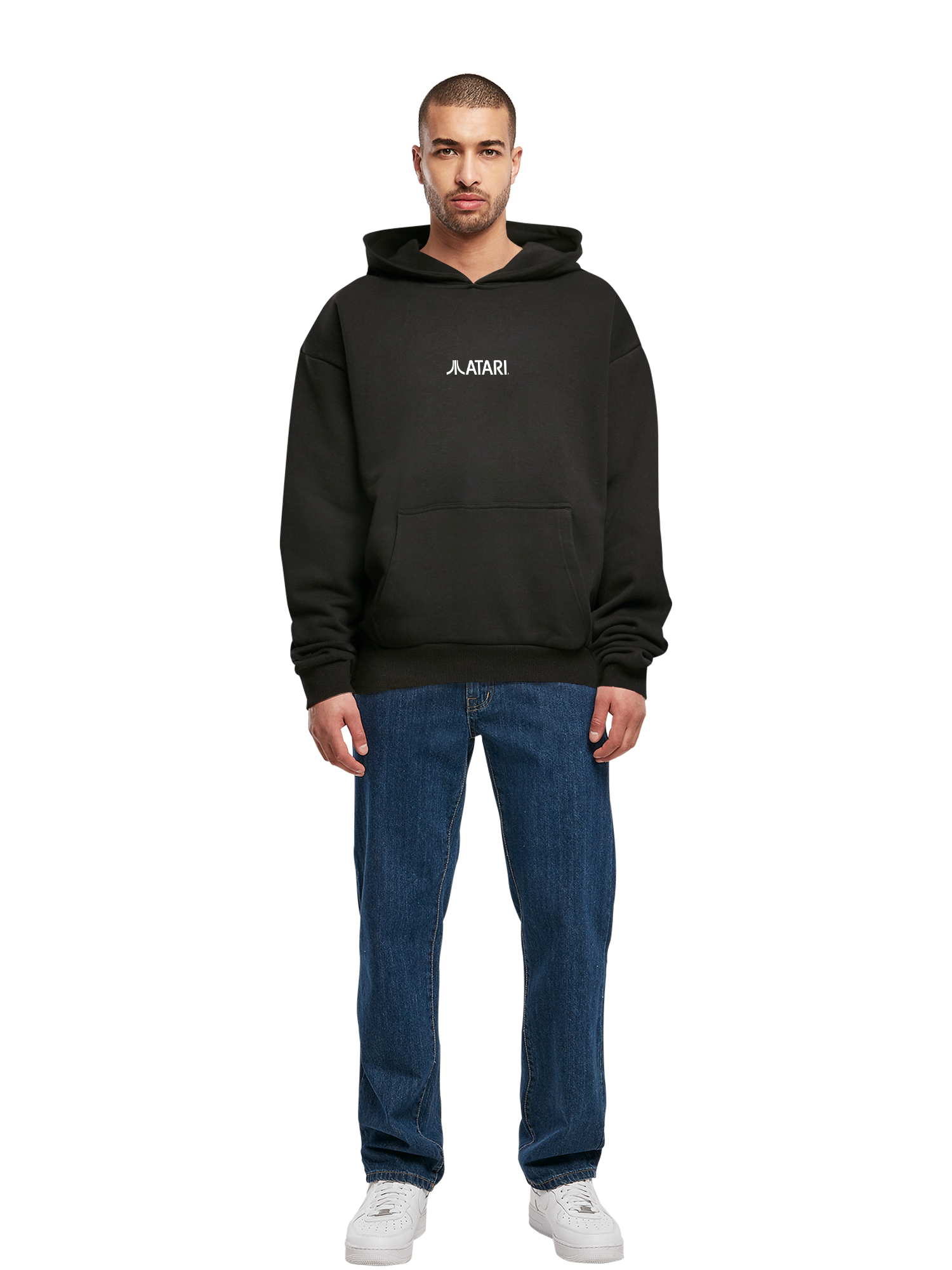 Atari Games Logo White Retro Gaming Horizontal and Atari Asteroids Box Cover with Ultra Heavy Hoody