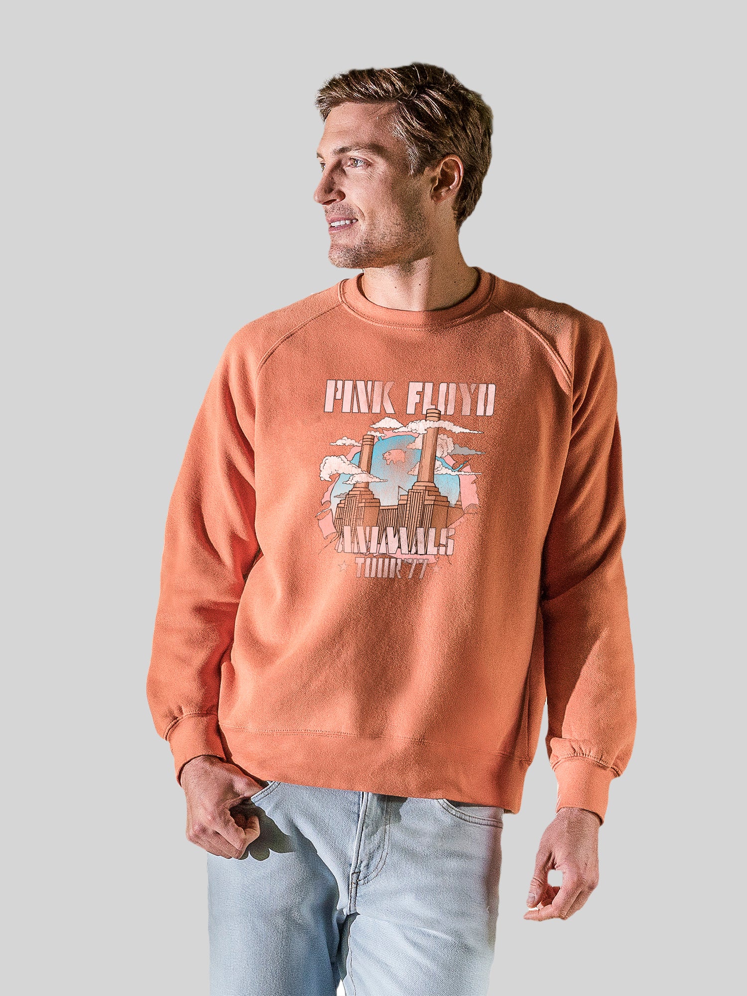 Factory Animal Pink Floyd avec l'équipage de la toison vintage Raglan