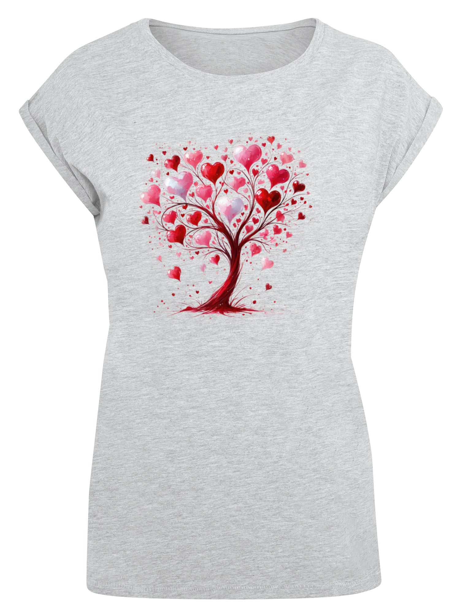 Heart Tree Watercolor Ladies Extended Shoulder T-Shirt