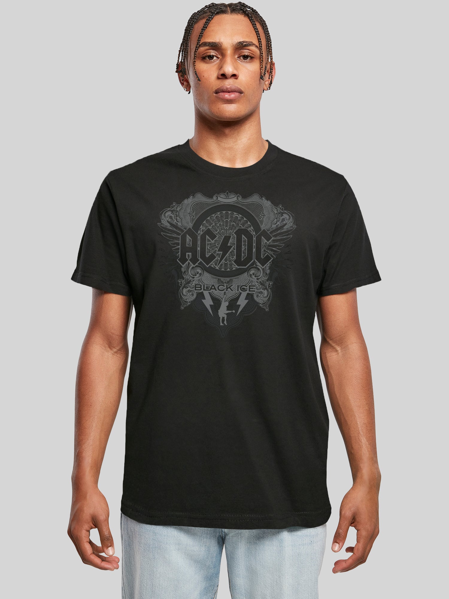 ACDC Negro con cuello redondo de camiseta