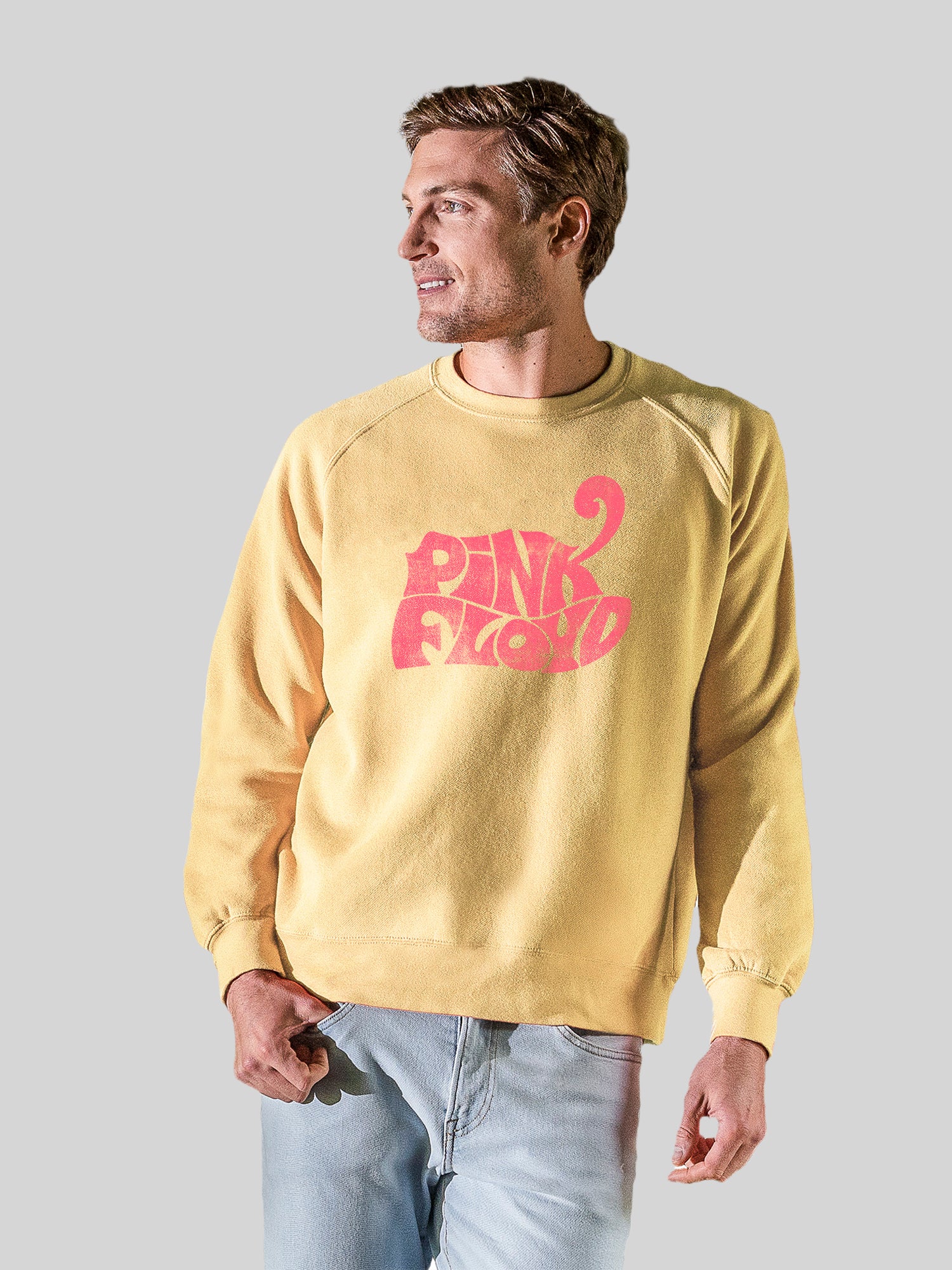 Pink-Floyd-Retro-Logo-Navy avec l'équipage de la toison vintage Raglan