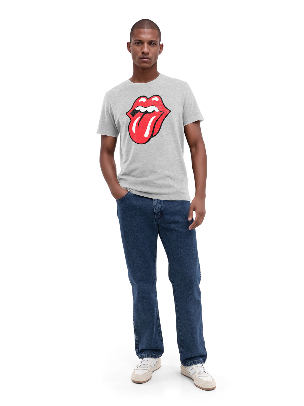 The Rolling Stones Classic Tongue Blk con Blanks verdaderos | Camiseta regular para hombres
