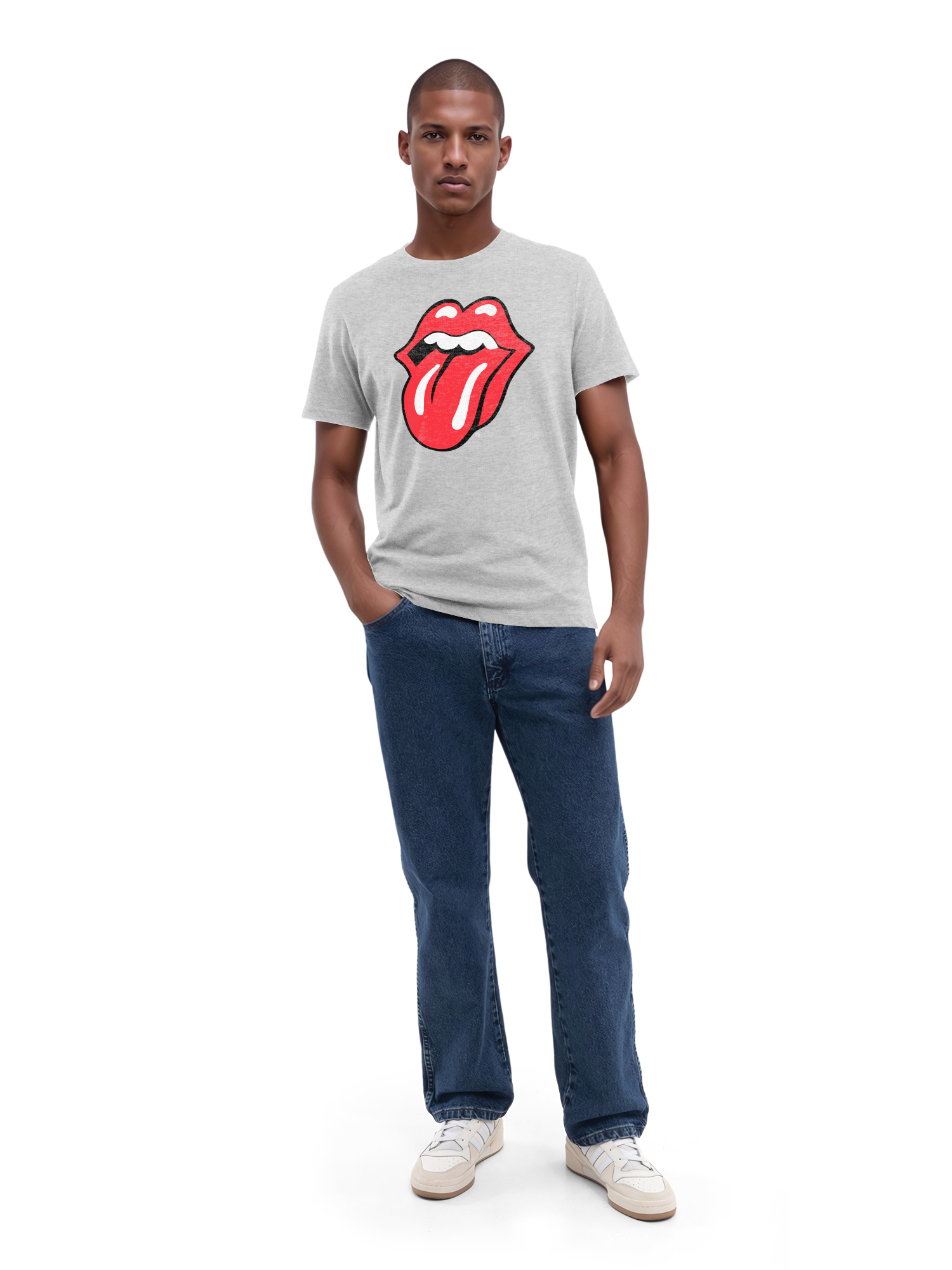 The Rolling Stones Classic Tongue Blk con Blanks verdaderos | Camiseta regular para hombres