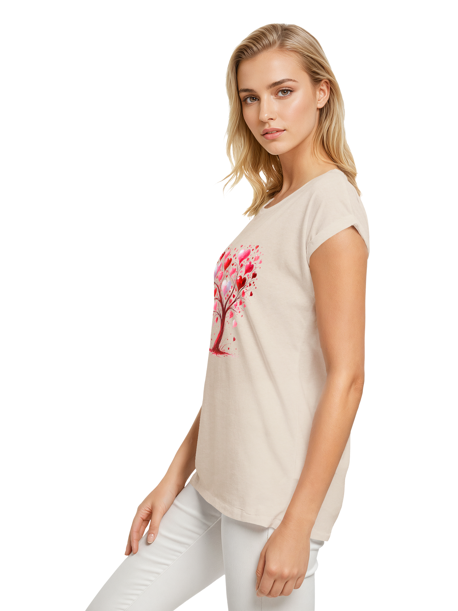 Heart Tree Watercolor Ladies Extended Shoulder T-Shirt
