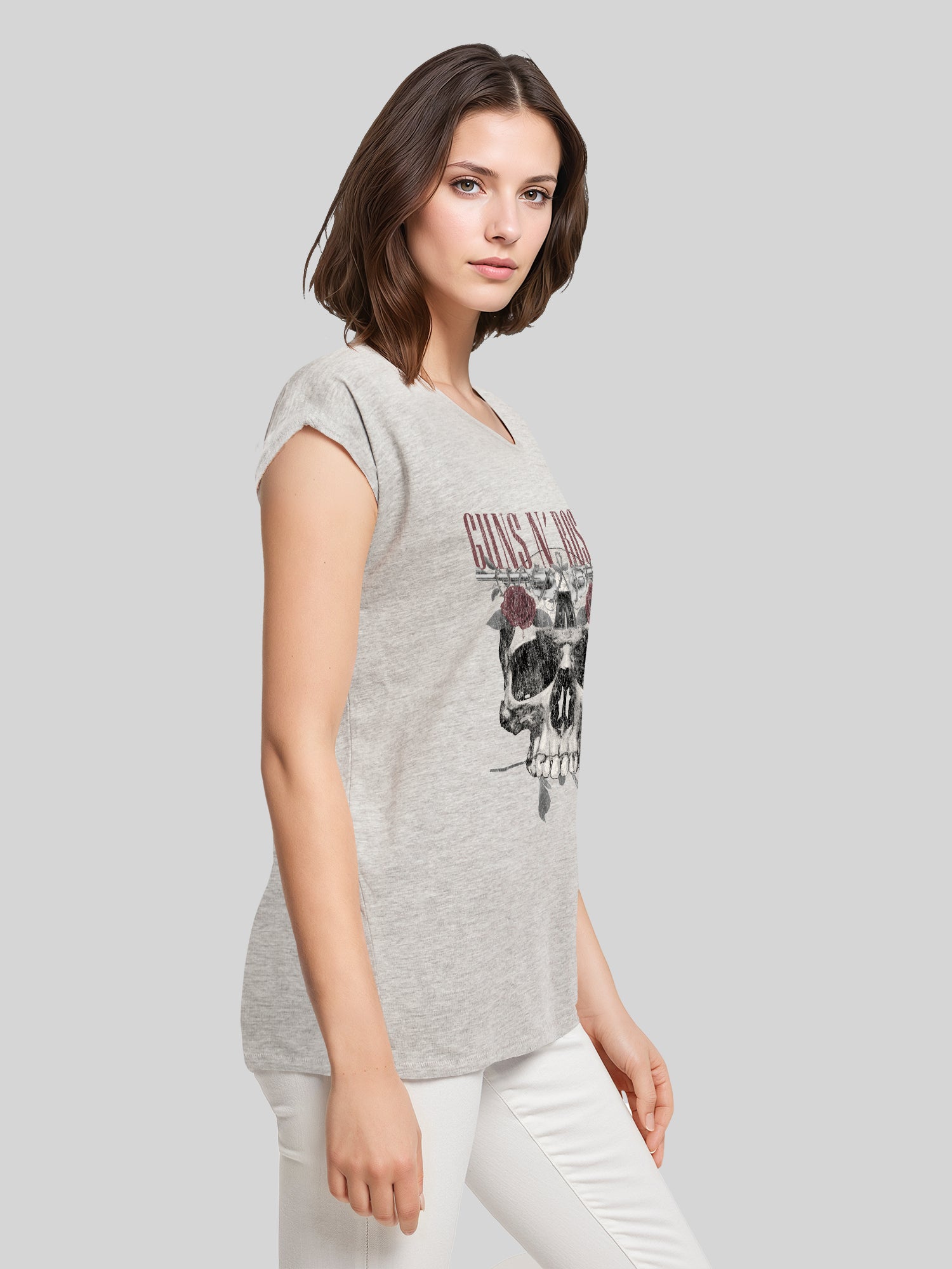 Guns N 'Roses Roses Calavera con Damas Extendida TEE de hombro