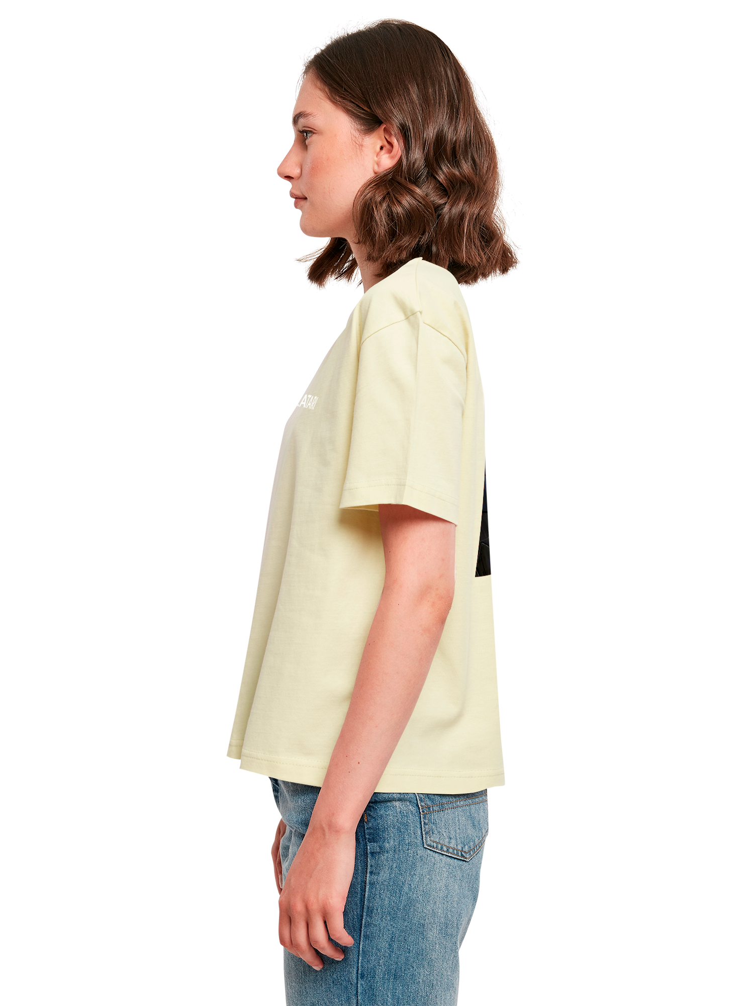 Atari Games Logo White Retro Gaming Horizontal and Atari Gravitar Box Cover with Ladies Everyday Tee