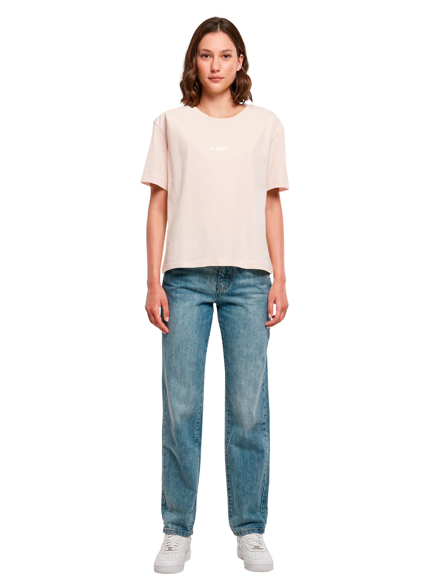 Atari Games Logo White Retro Gaming Horizontal and Atari Gravitar Box Cover with Ladies Everyday Tee