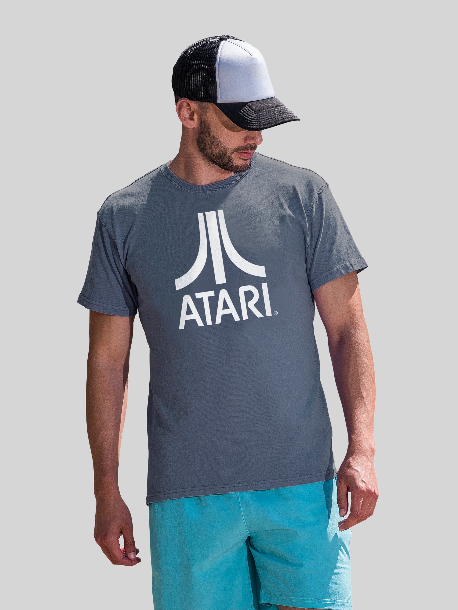 Logotipo de Atari Games White Retro Gaming con camiseta de color costero