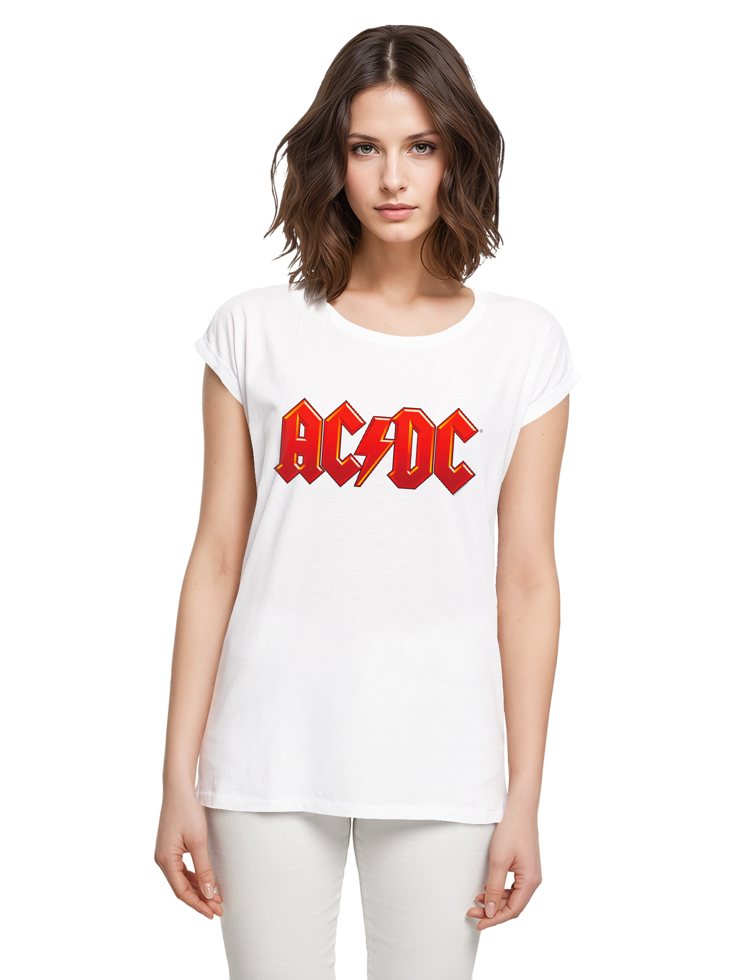 ACDC LOGO RED DARK Damas Damas Extended Shoulder Tee