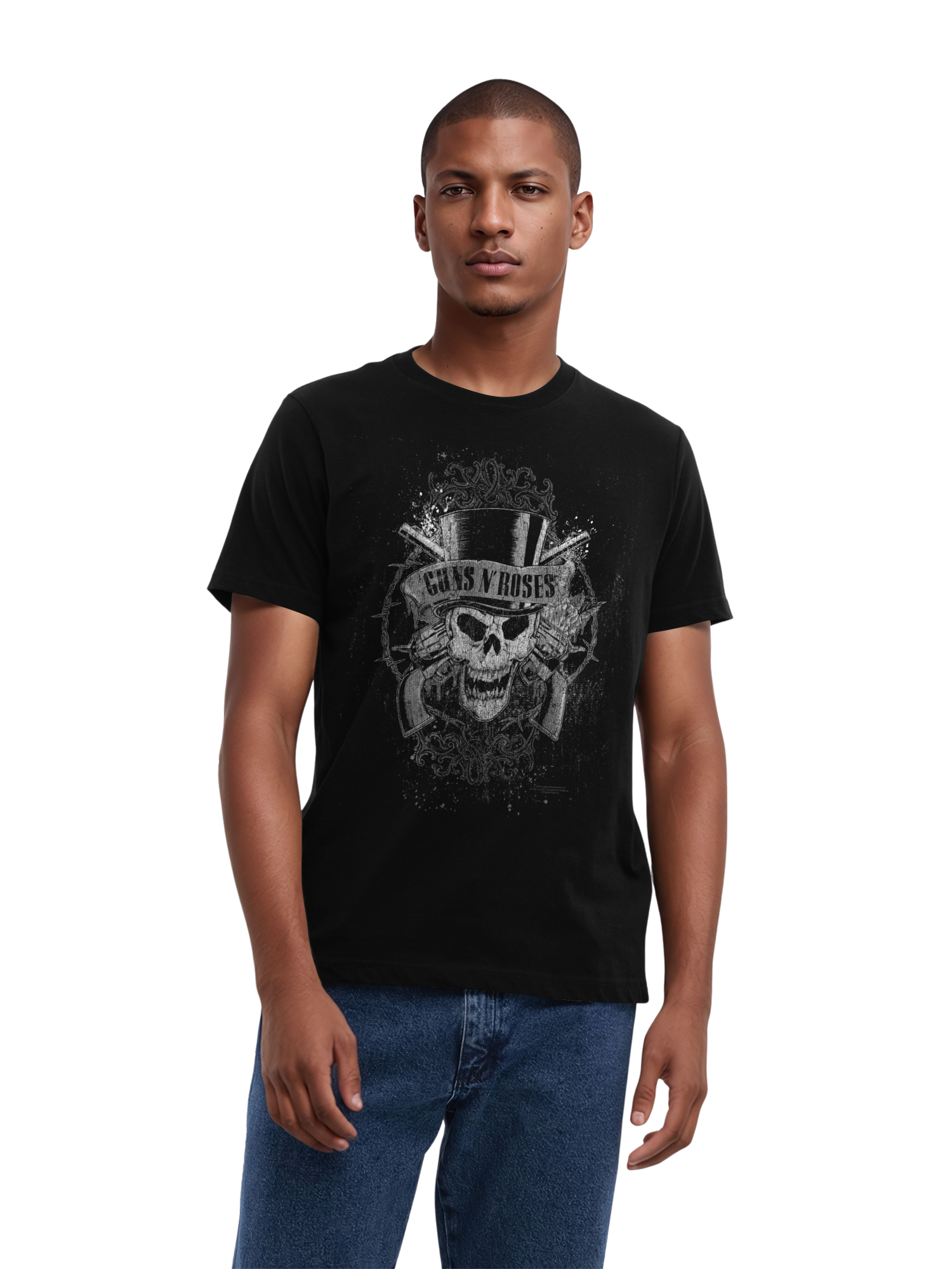 Guns 'n' rosas calavera desteñida | Camiseta regular para hombre