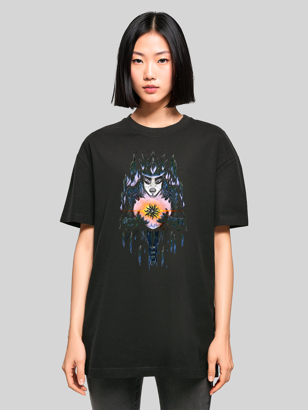 Crónicas de Mythodea 2025 Legado de fuego silenciado y Burgschneider Wht con damas tee de novio de gran tamaño