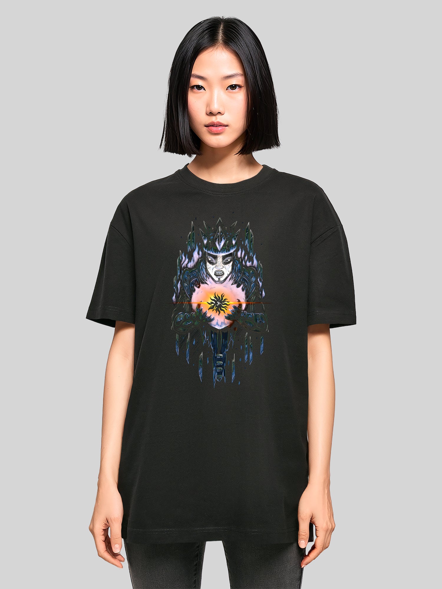 Crónicas de Mythodea 2025 Legado de fuego silenciado y Burgschneider Wht con damas tee de novio de gran tamaño