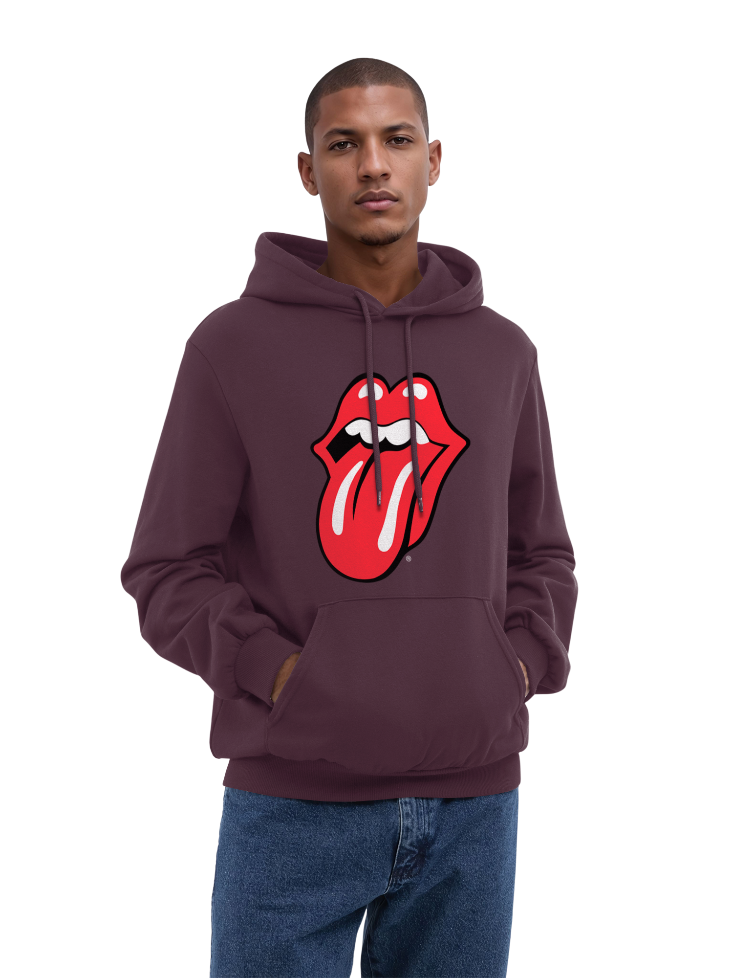 The Rolling Stones Classic Tongue Blk con Blanks verdaderos | Sudadera con capucha regular para hombres