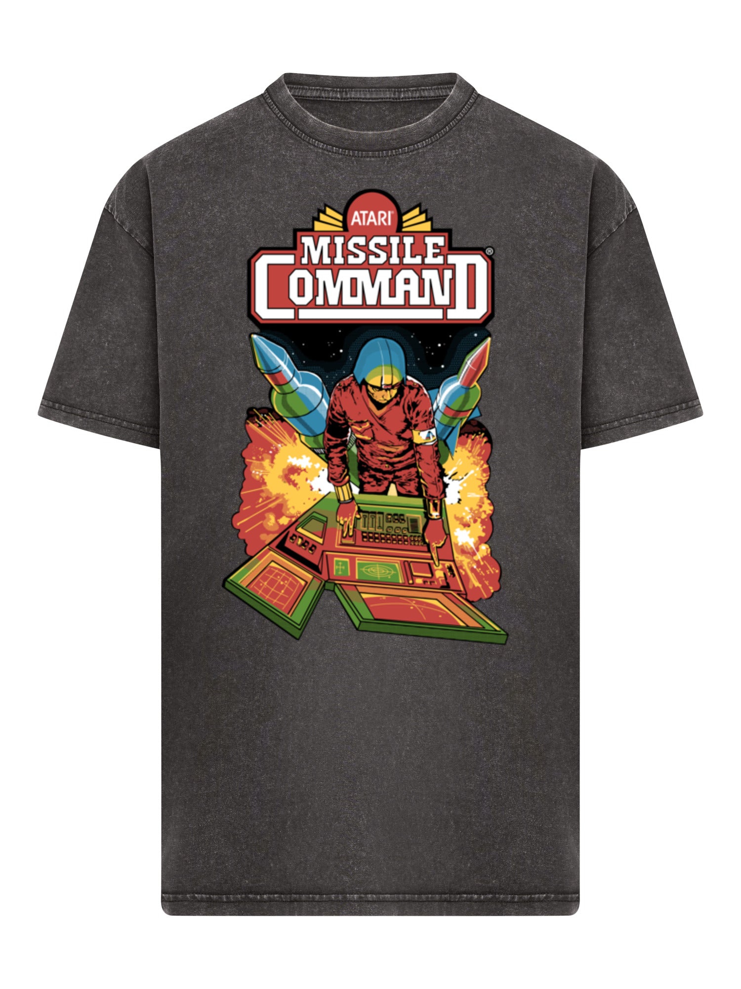 Missile Command Hanger Atari Retro Gaming with Acid Washed Heavy Oversize Tee