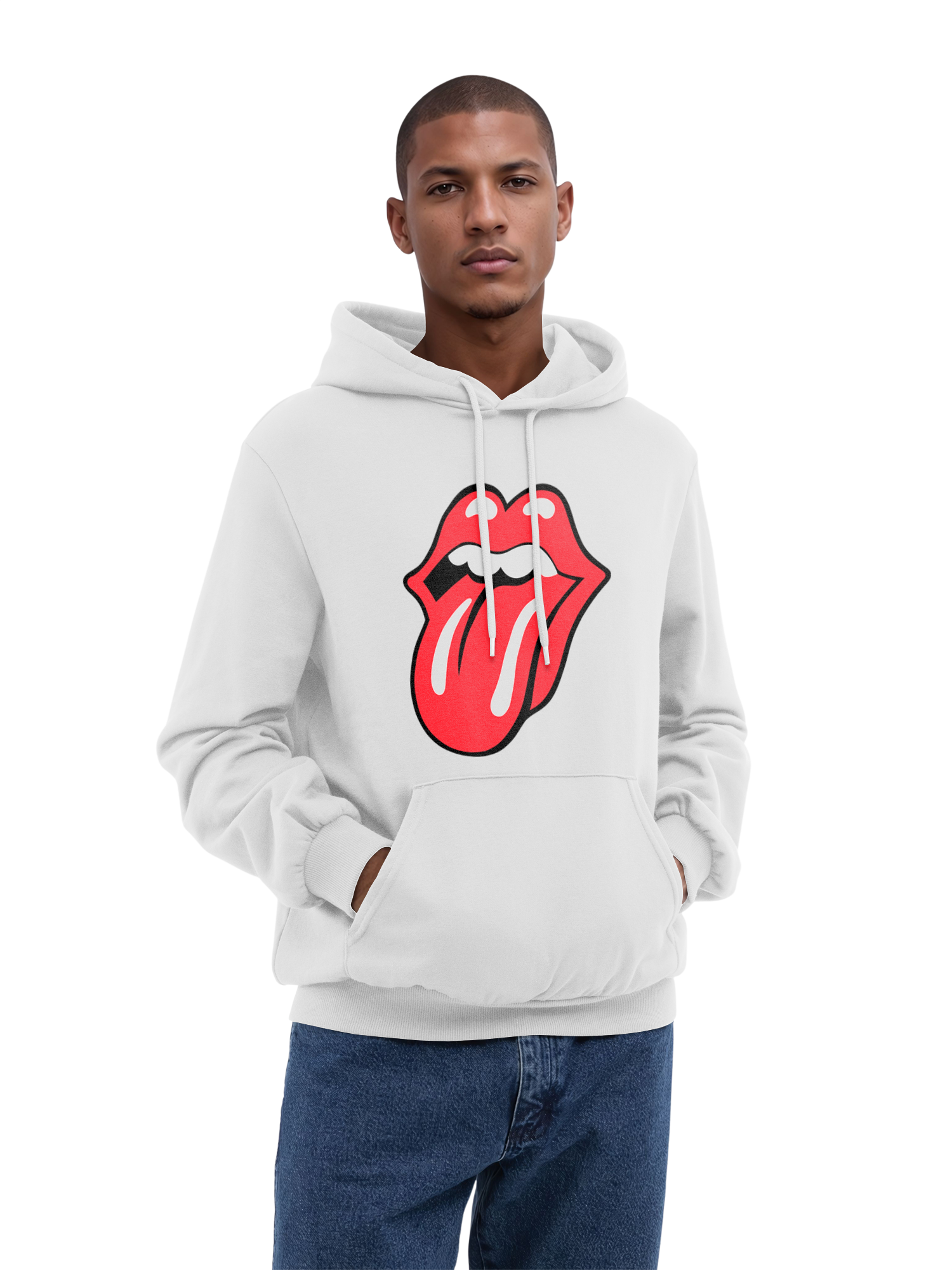 The Rolling Stones Classic Tongue Blk con Blanks verdaderos | Sudadera con capucha regular para hombres