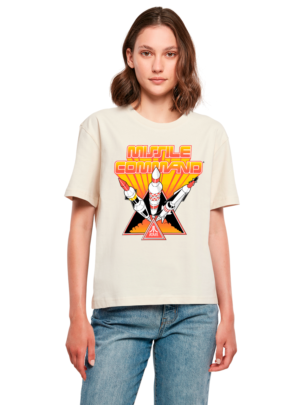 Missile Command Triple Shot Atari Retro Gaming with Ladies Everyday Tee