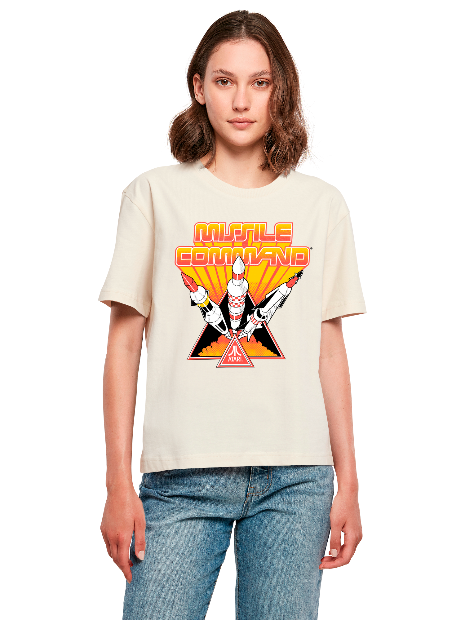 Missile Command Triple Shot Atari Retro Gaming with Ladies Everyday Tee