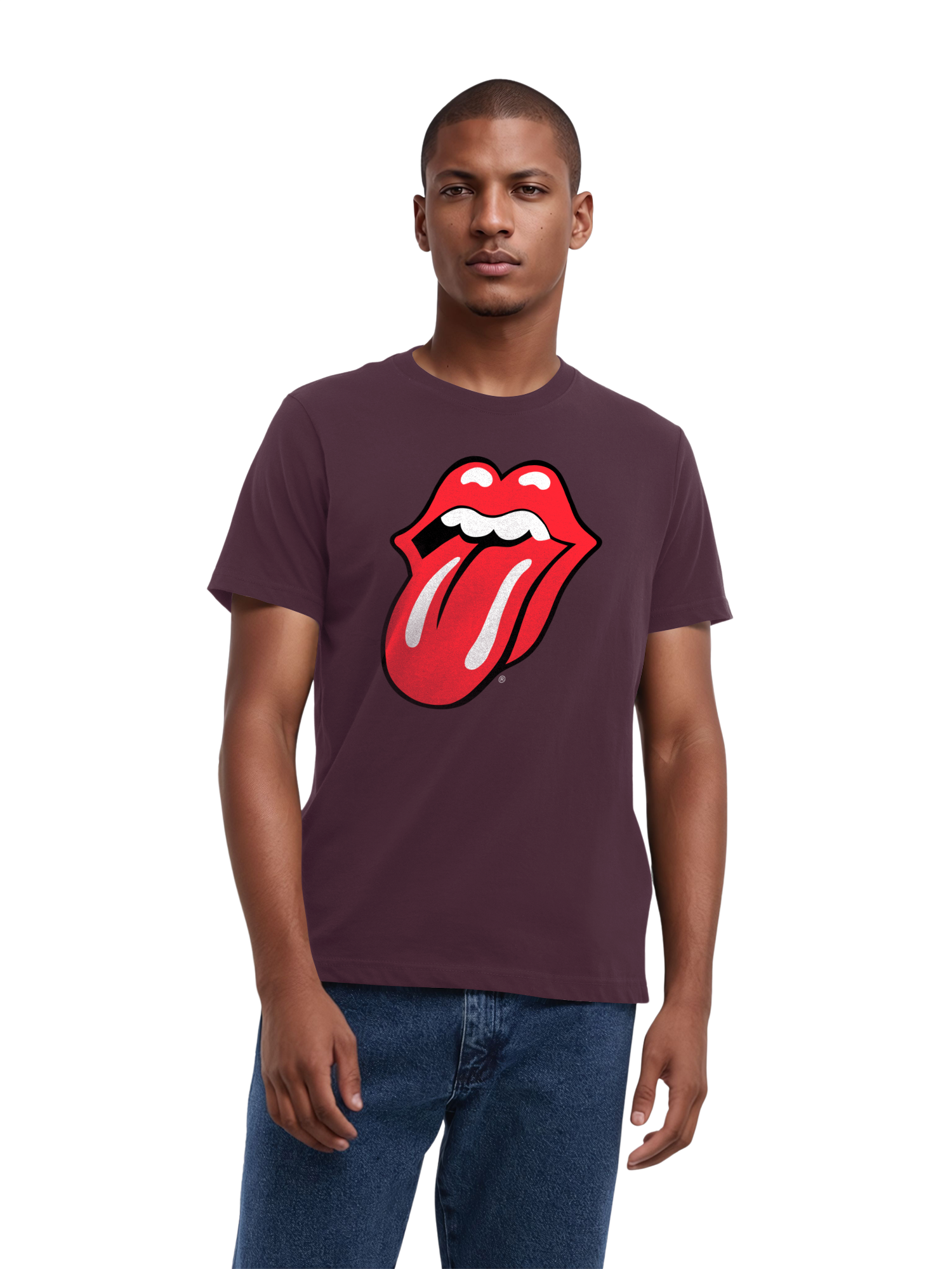 The Rolling Stones Classic Tongue Blk con Blanks verdaderos | Camiseta regular para hombres