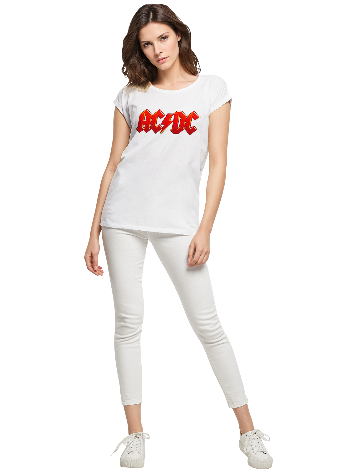 ACDC LOGO RED DARK Damas Damas Extended Shoulder Tee